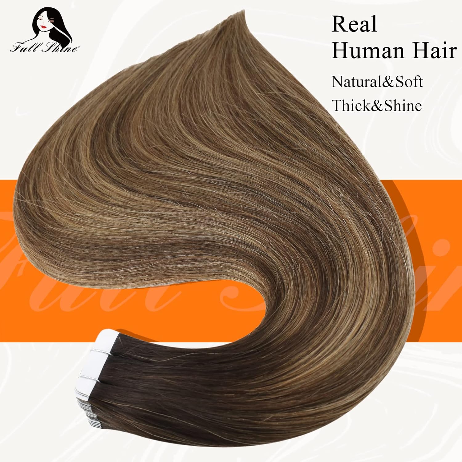 Fshine Extensiones de cabello humano con cinta adhesiva, balayage, color degradado 2, marrón oscuro que se desvanece a rubio miel 3 y 27, con cinta