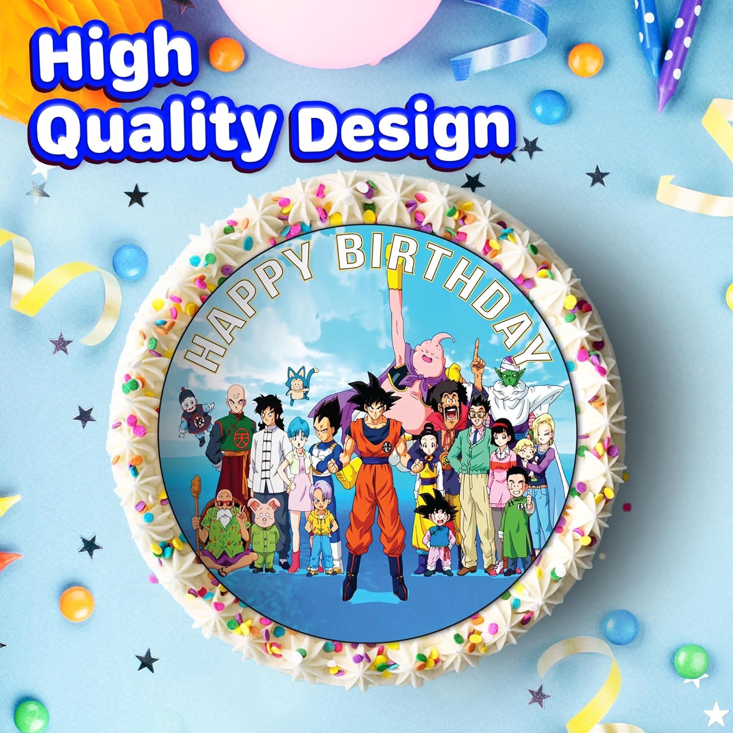 Dra gonBall Z – Decoración redonda comestible para tartas de cumpleaños de 7.5 pulgadas