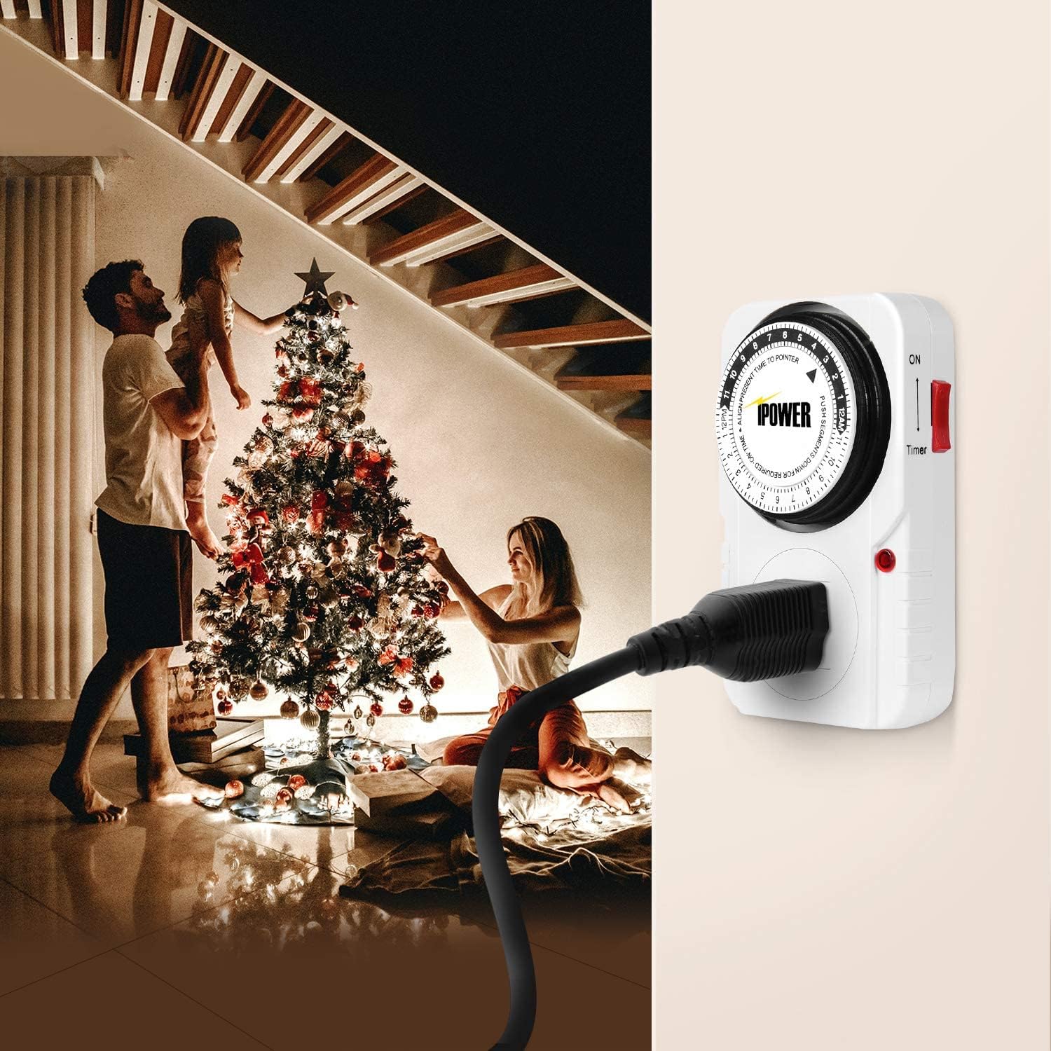 iPower Temporizador mecánico enchufable de 24 horas, temporizador para enchufes eléctricos acuario conectado a tierra, luz de crecimiento,
