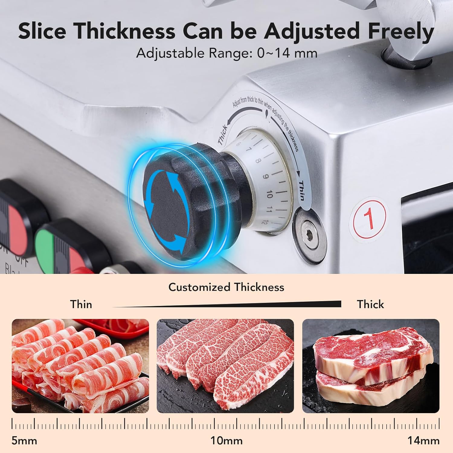 Towallmark Cortadora automática de carne, cortador de delicatessen de 550 W con hoja de acero al carbono de 12 pulgadas, máquina cortadora de carne