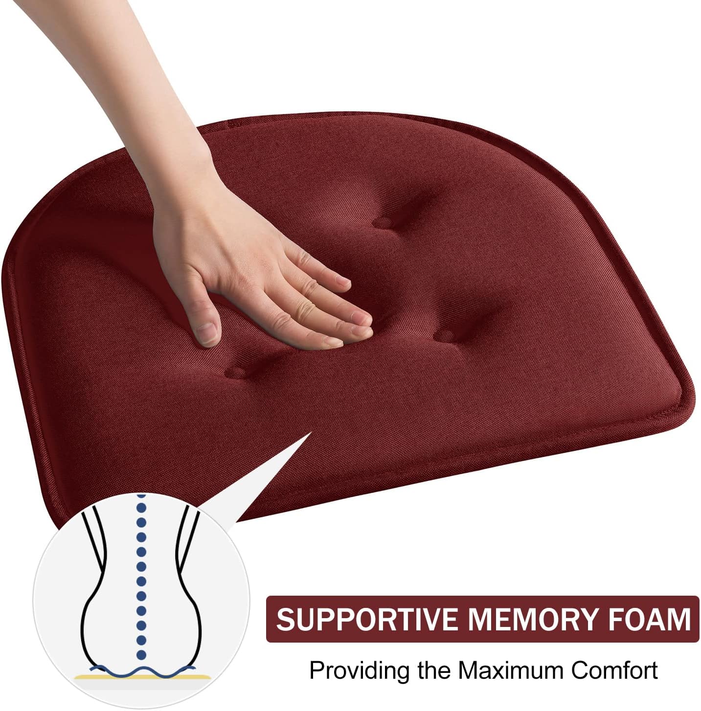 downluxe Cojines de espuma viscoelástica para sillas de comedor, almohadillas antideslizantes para sillas de cocina y sillas de oficina, en forma de