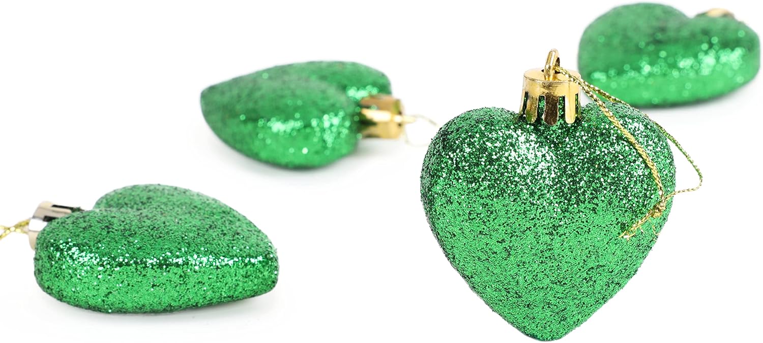 Christmas Concepts 16 bolas de árbol de Navidad con forma de corazón verde esmeralda con purpurina de 2.362 in