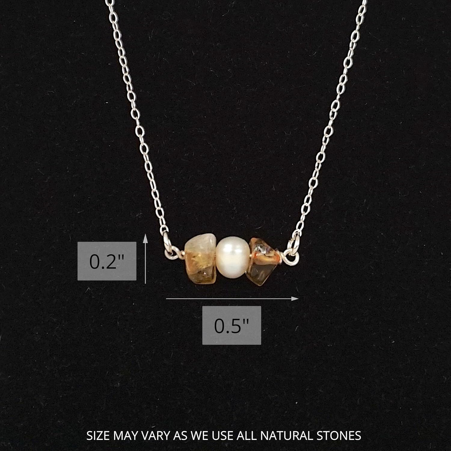 Designs by Nature Gems Handmade Womens Citrine & Pearl Charm Necklace 20-22 inch Adjustable Chain Sterling Silver, February & June Birthstone