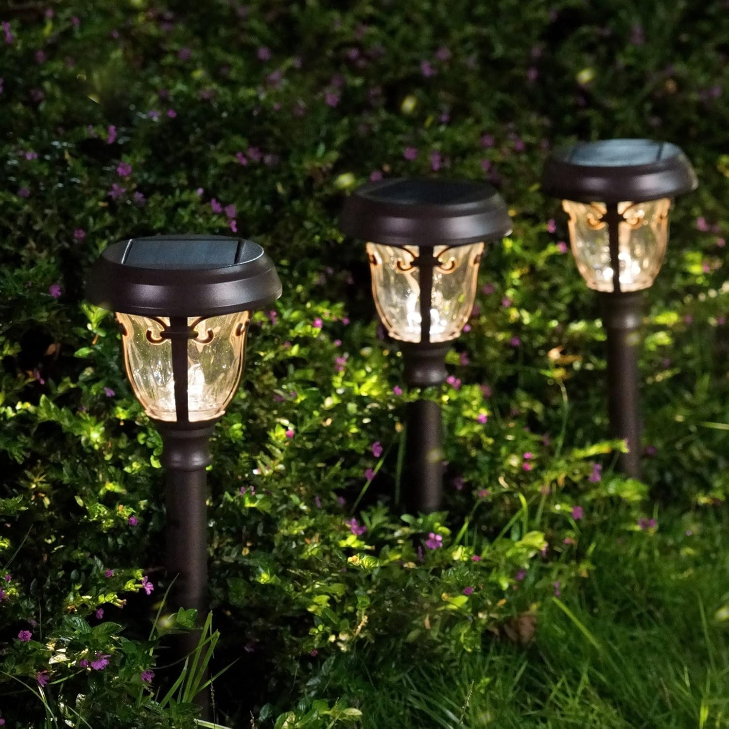 LeiDrail Luces solares para exteriores, impermeables, alimentadas por energía solar, luces de camino de jardín con 2 modos, iluminación de paisaje
