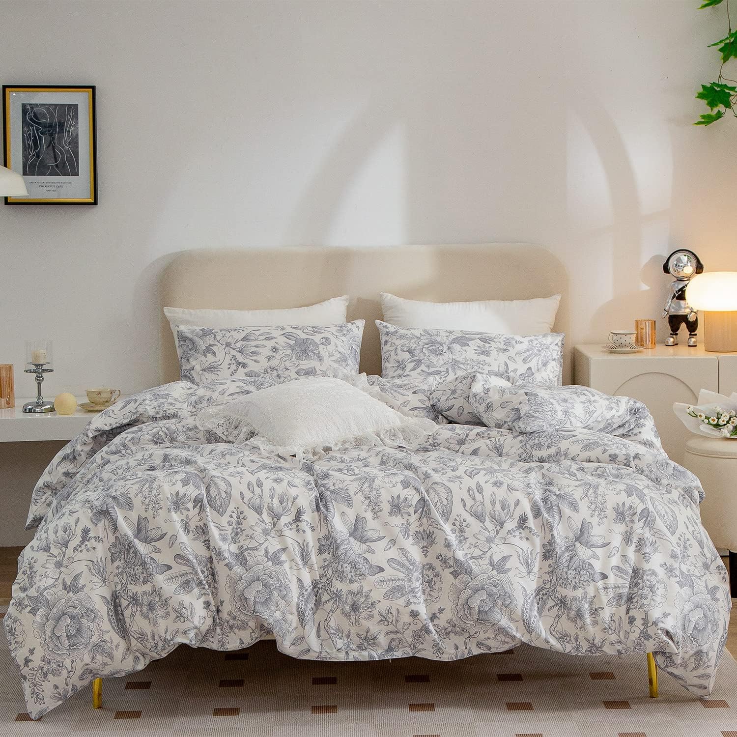 Funda de edredón Queen Floral Vintage, 100% algodón, juego de ropa de cama de 3 piezas, estilo vintage elegante, tamaño Queen, flores, 1 funda de