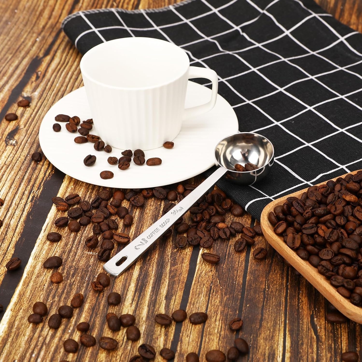 2 cucharadas de 2 cucharadas con asas largas, cuchara medidora de café de acero inoxidable de 1.0 fl oz, 2 cucharadas para café, leche, fruta en