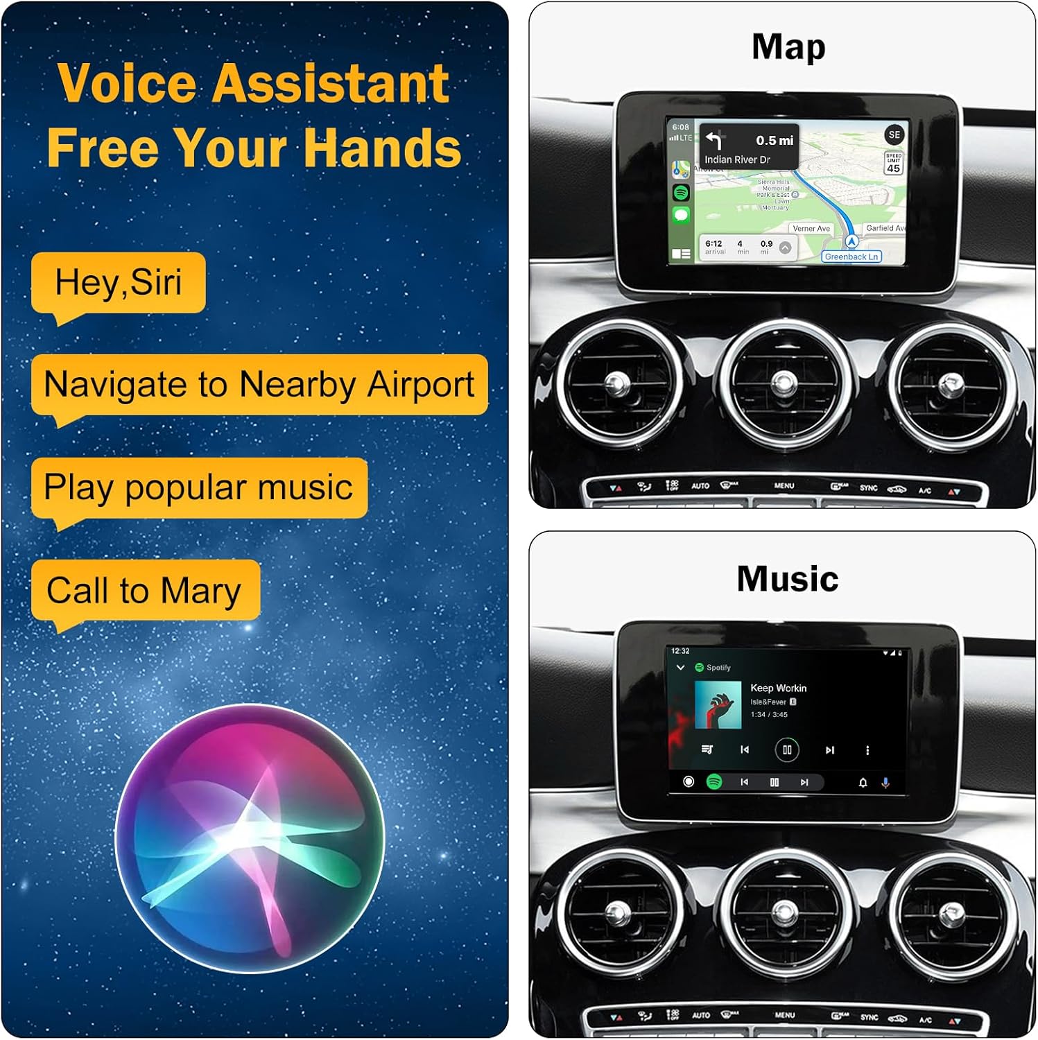 NINETOM Kit de reequipamiento inalámbrico Carplay Decodificador para Mercedes Benz NTG5.0 C GLC CLA GLA Clase W205 2015-2018 año, soporte Android