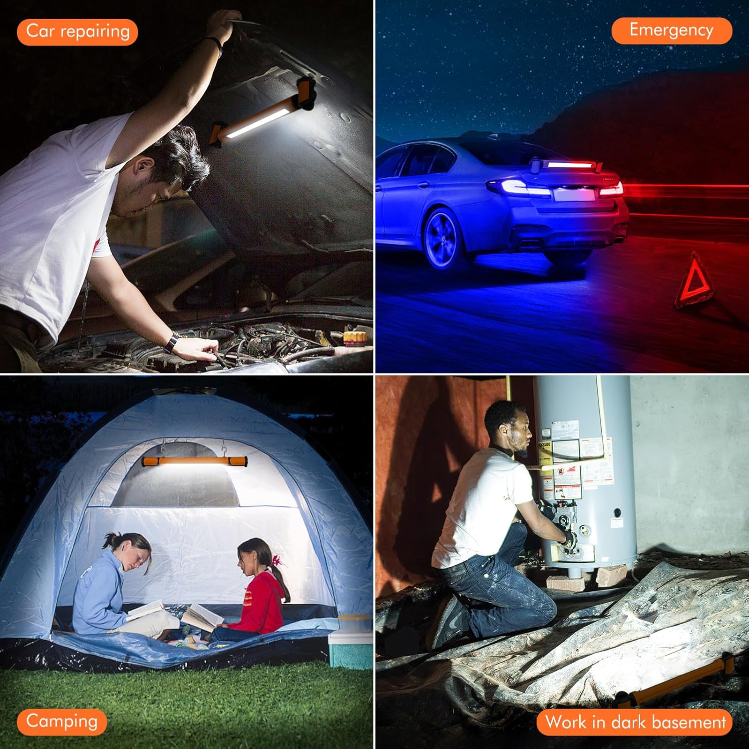 MEIHUA Luces de trabajo magnéticas para debajo del capó, 3000 lúmenes, barra de luz LED recargable con ganchos, IP65 portátil, luces estroboscópicas