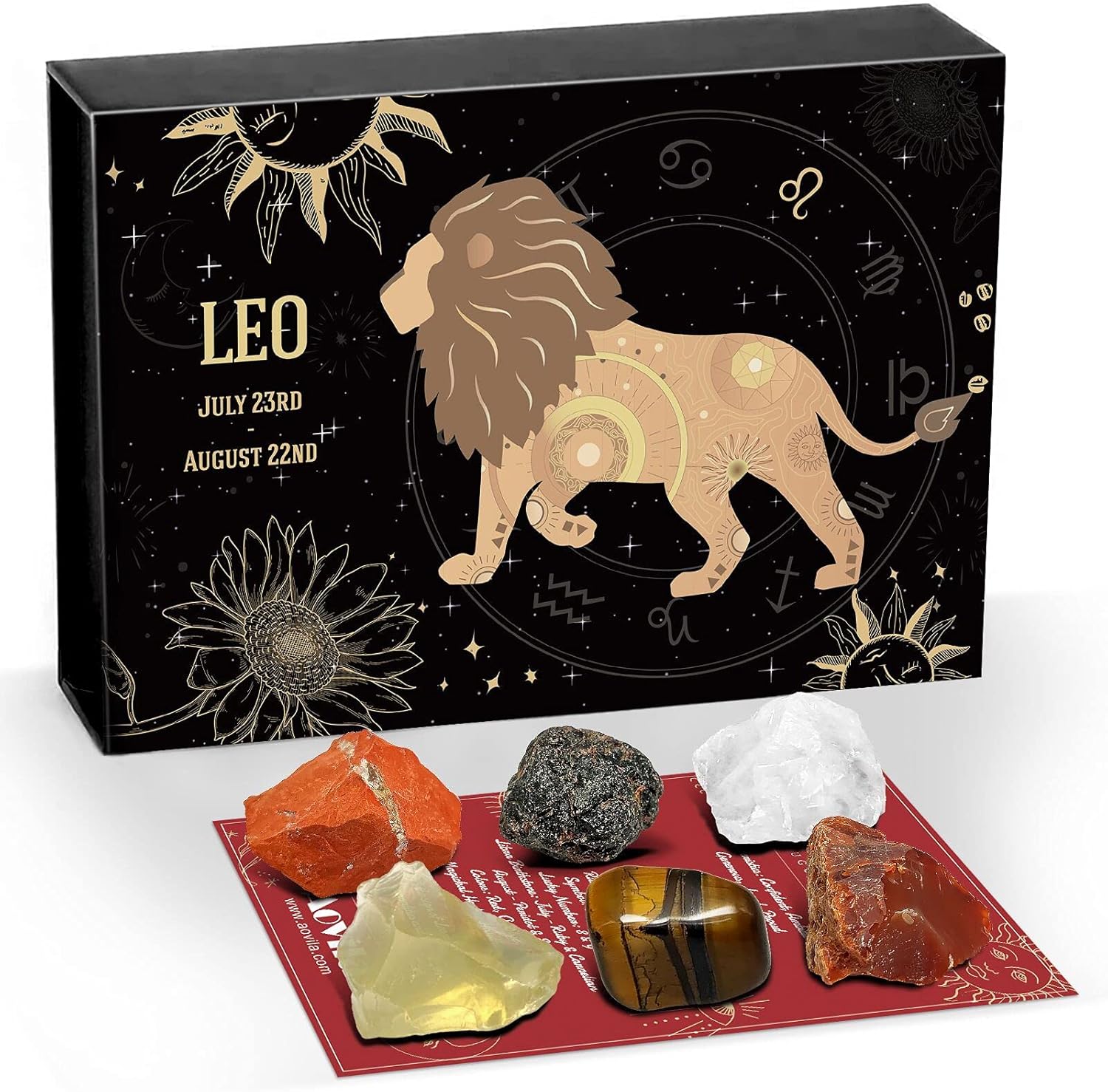 Leo Crystals – Juego de regalo de cristales curativos de signos del zodiaco, piedras de nacimiento con horóscopo, juego de caja de cristales de