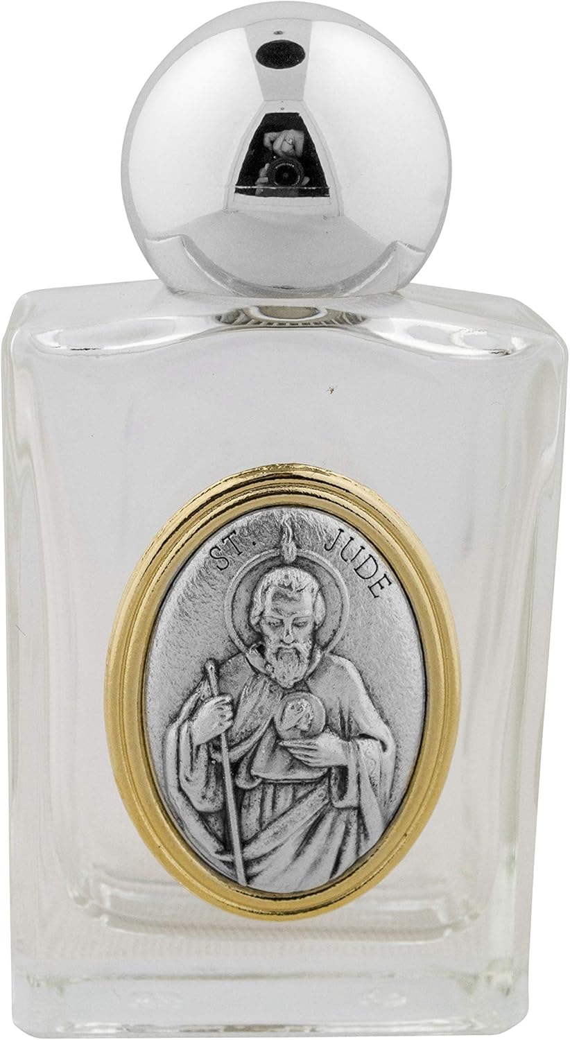 Botella de agua bendita de vidrio con acento dorado (Saint Jude)