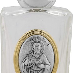 Botella de agua bendita de vidrio con acento dorado (Saint Jude) Botella de agua bendita de vidrio con acento dorado (Saint Jude)