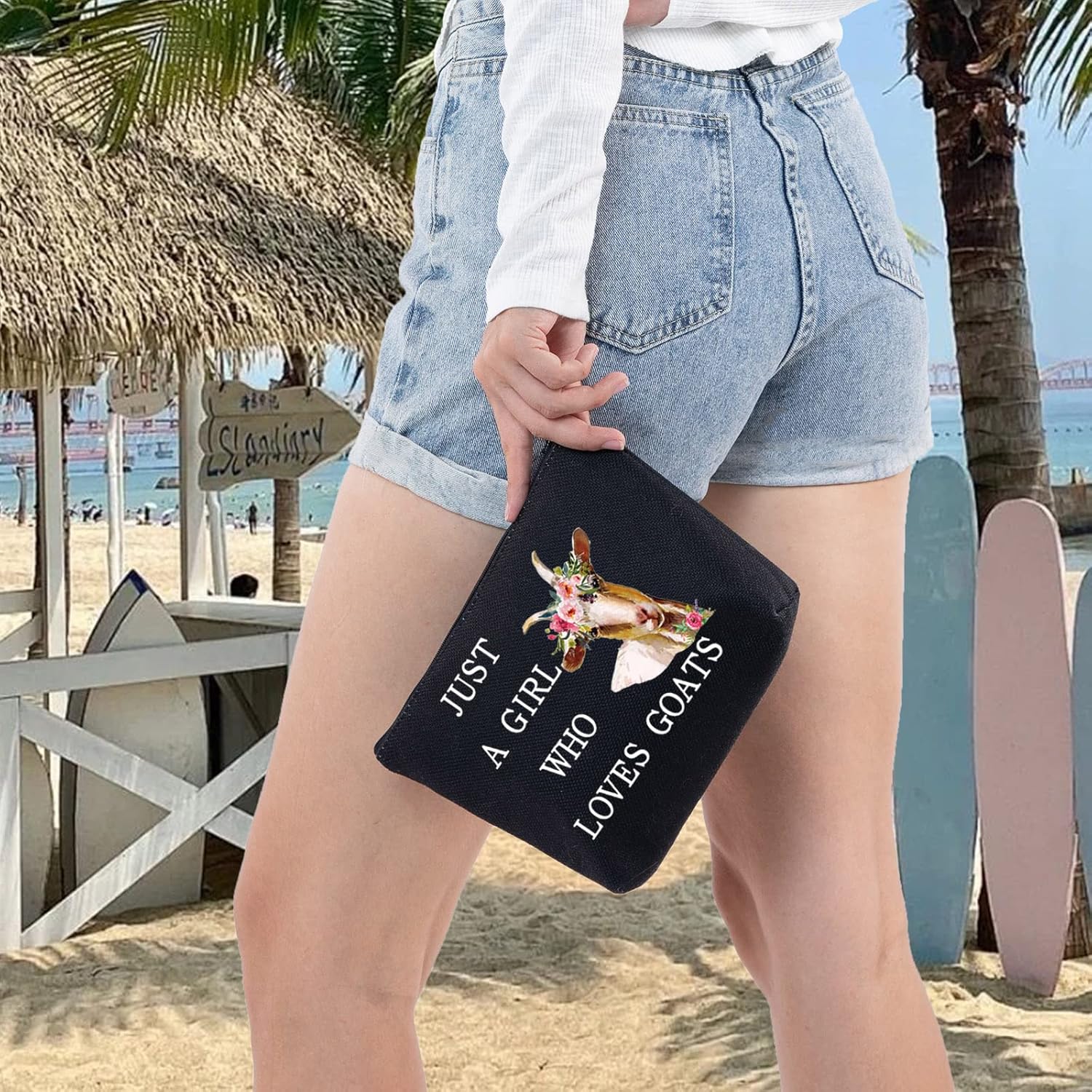 LEVLO Bolsa cosmética divertida de cabra regalo para amantes de los animales, solo una chica que ama las cabras, bolsa de maquillaje con cremallera,