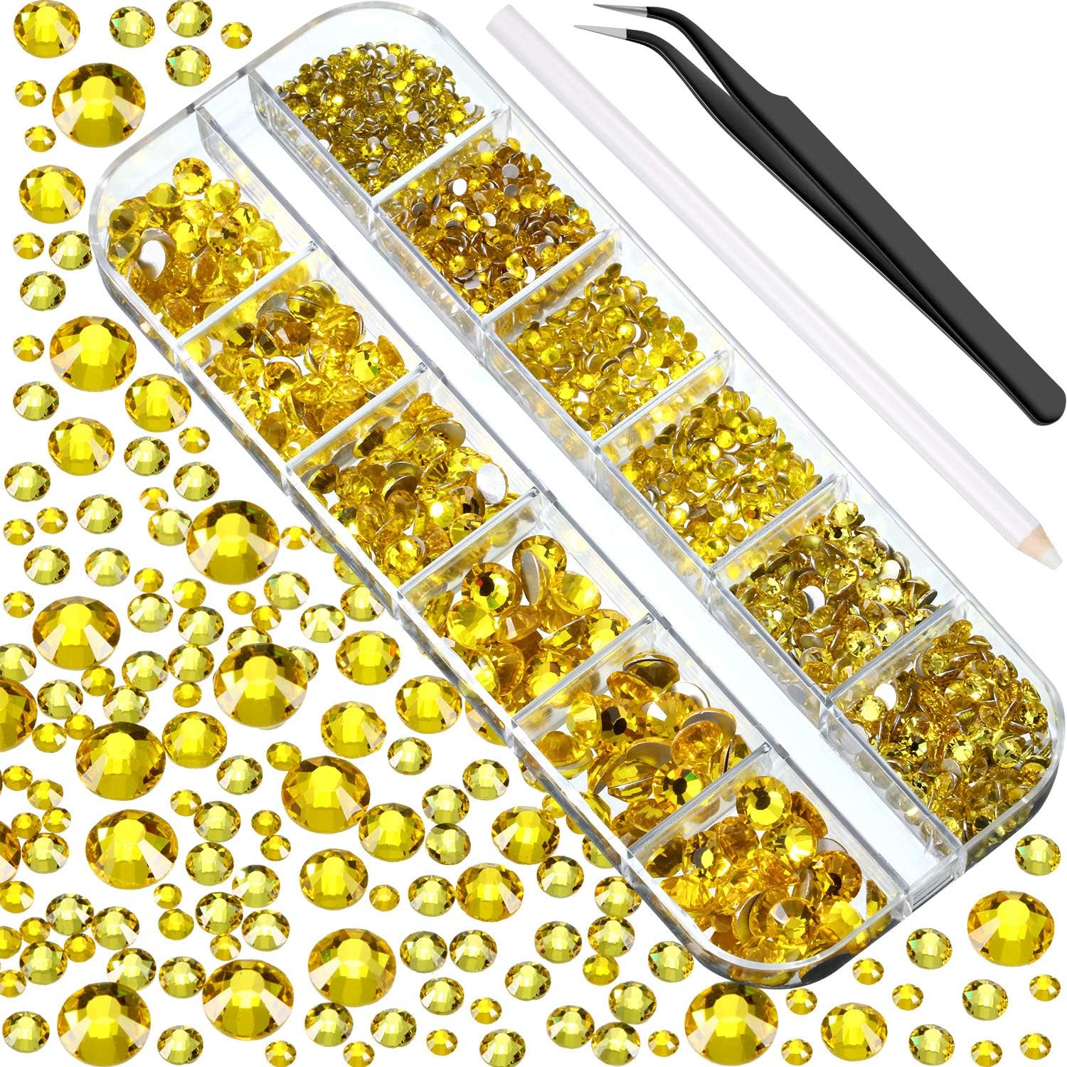 TecUnite 2000 piezas de gemas de imitación de diamantes con espalda plana, 6 tamaños (1.5-6 mm) con pinza y bolígrafo de recolección para