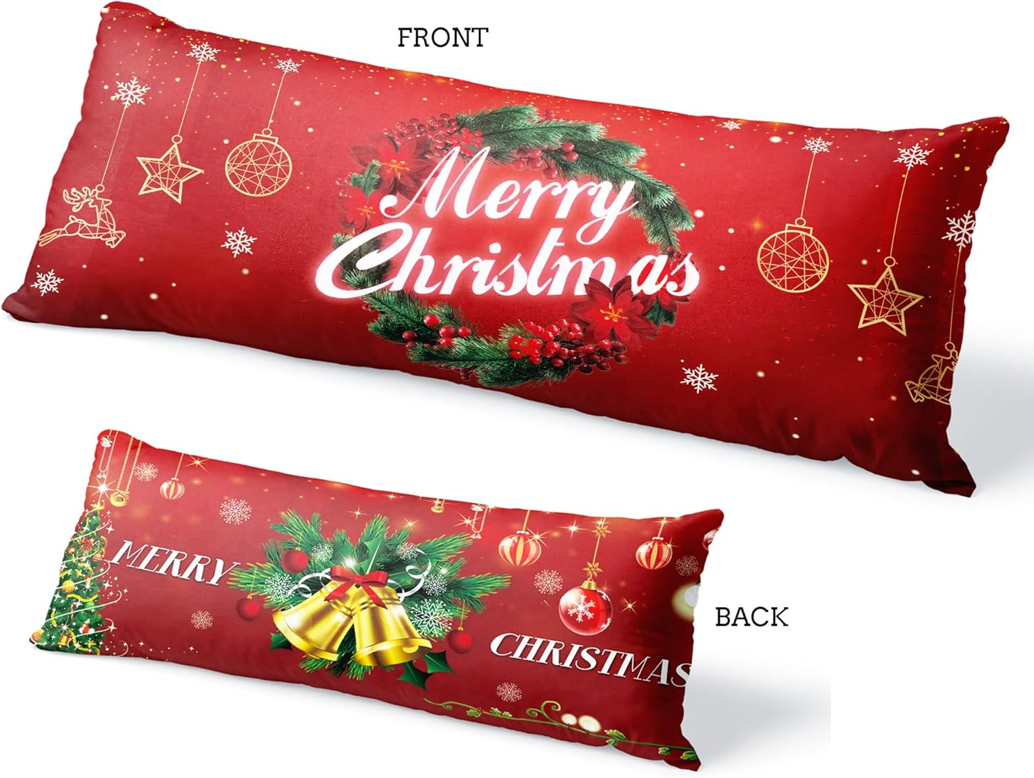 Corona de Navidad, funda de almohada de cuerpo de campana, adornos de Navidad, fundas de almohada de cuerpo suave, de dos lados diferentes impresas,