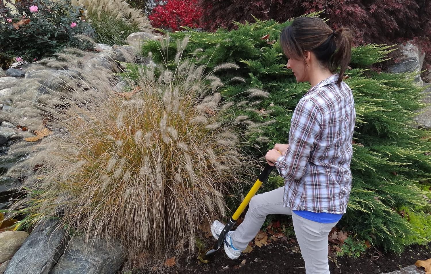 Pala punta de lanza  pala reforzada con fibra de vidrio para jardinería con mango acolchado – pala galardonada, Amarillo