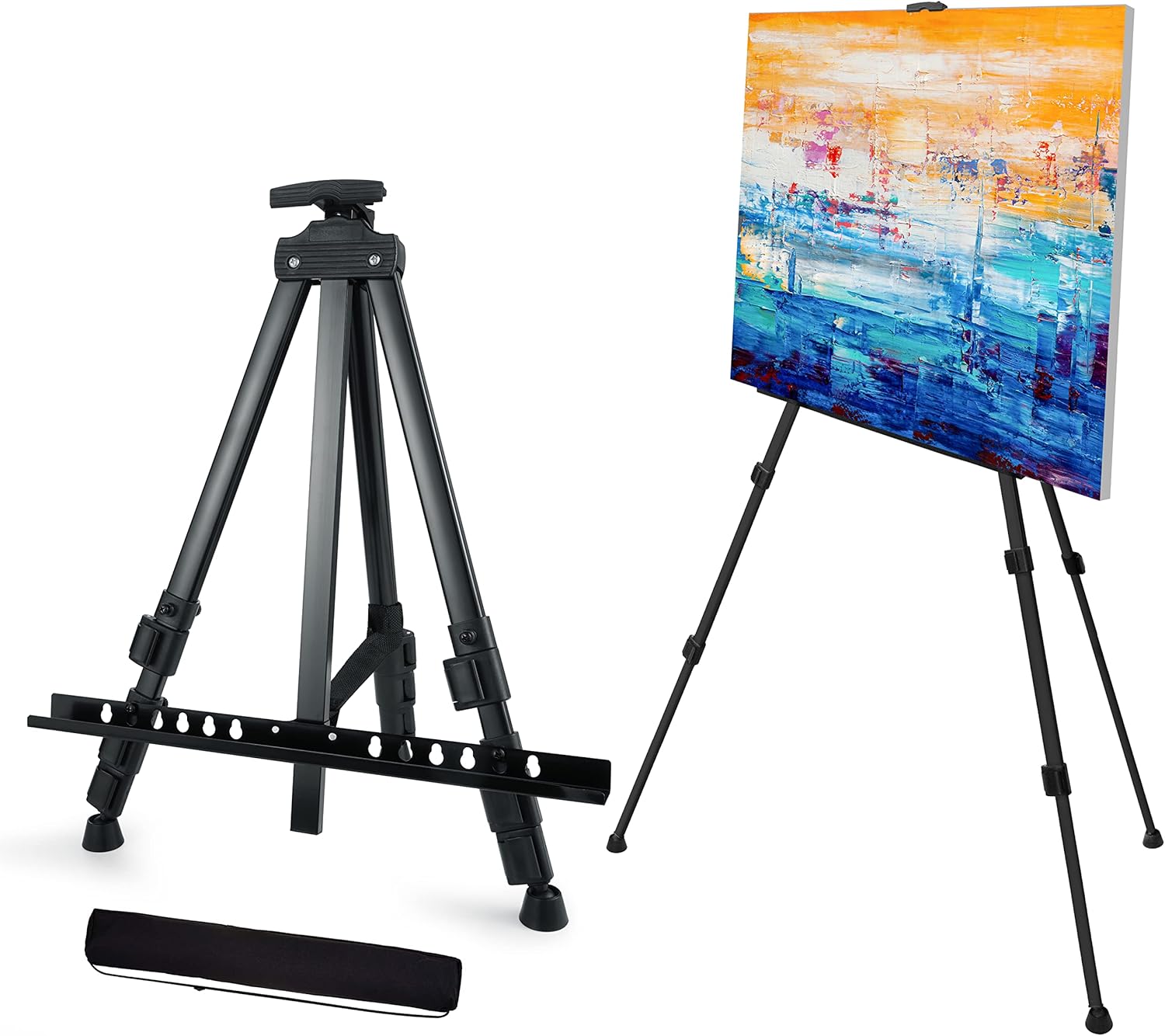 ARTIFY – Soporte de caballete de doble nivel de 66 pulgadas, altura ajustable de 22 a 66 pulgadas, trípode para pintar y exhibir con una bolsa de
