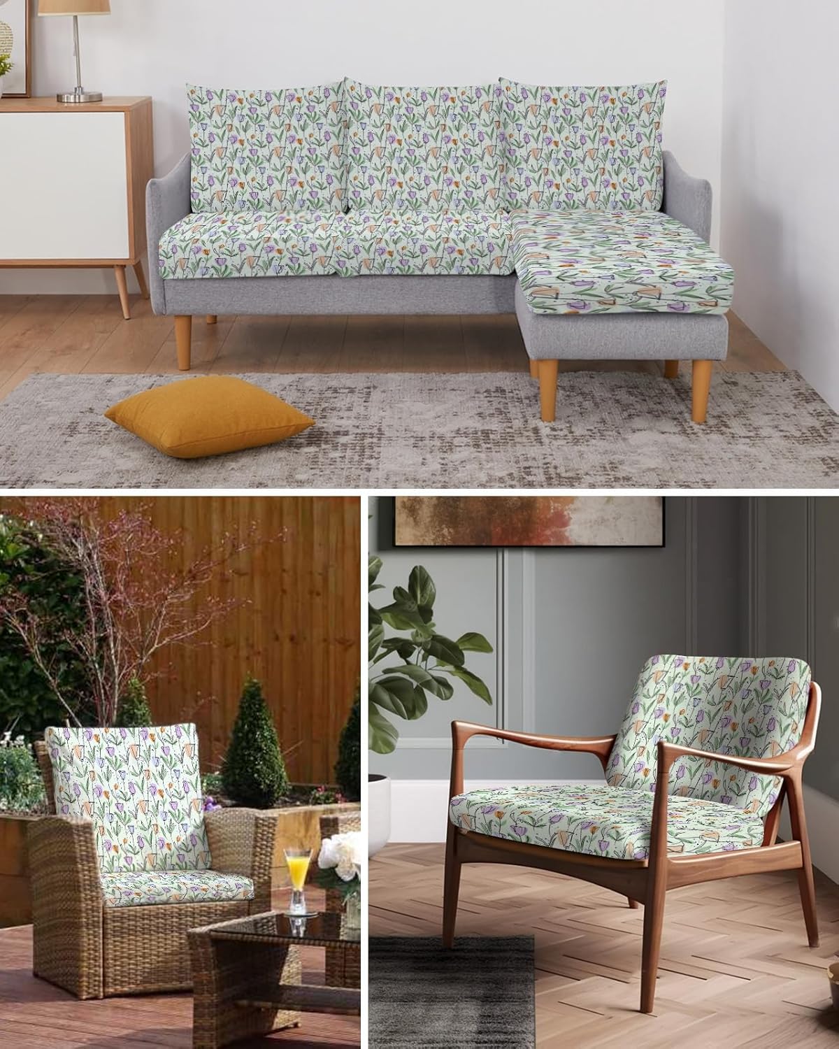 Prime Leader Fundas de cojín para sofá, fundas elásticas para sofá, diseño de primavera pintadas a mano con flores simples y tulipanes, fundas