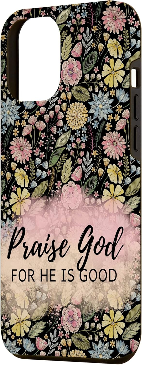 Funda con cita cristiana religiosa floral negra para iPhone 13 Pro Max