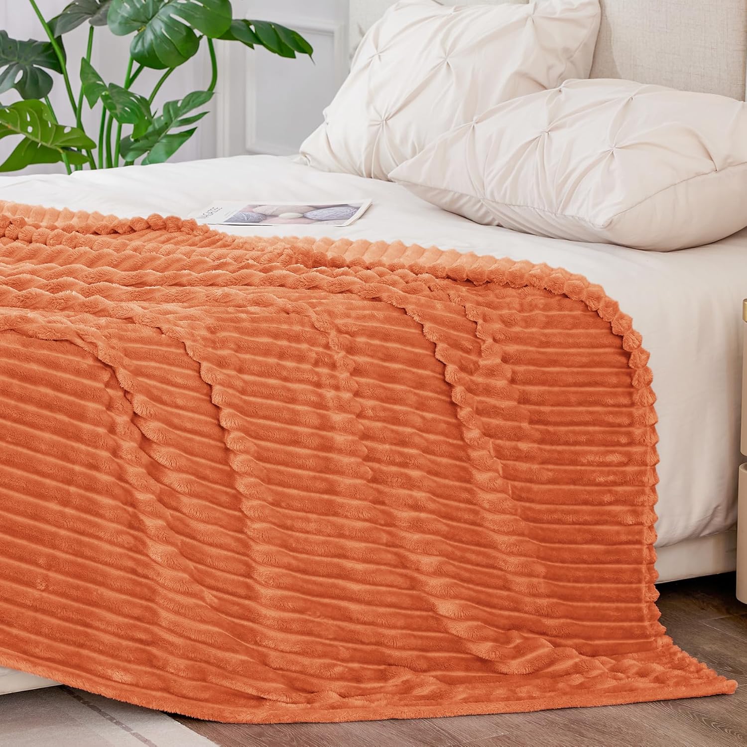 BEDELITE Manta de forro polar tamaño King  Manta decorativa jacquard acanalado 3D suave y cálida  acogedora, esponjosa, esponjosa, ligera de felpa