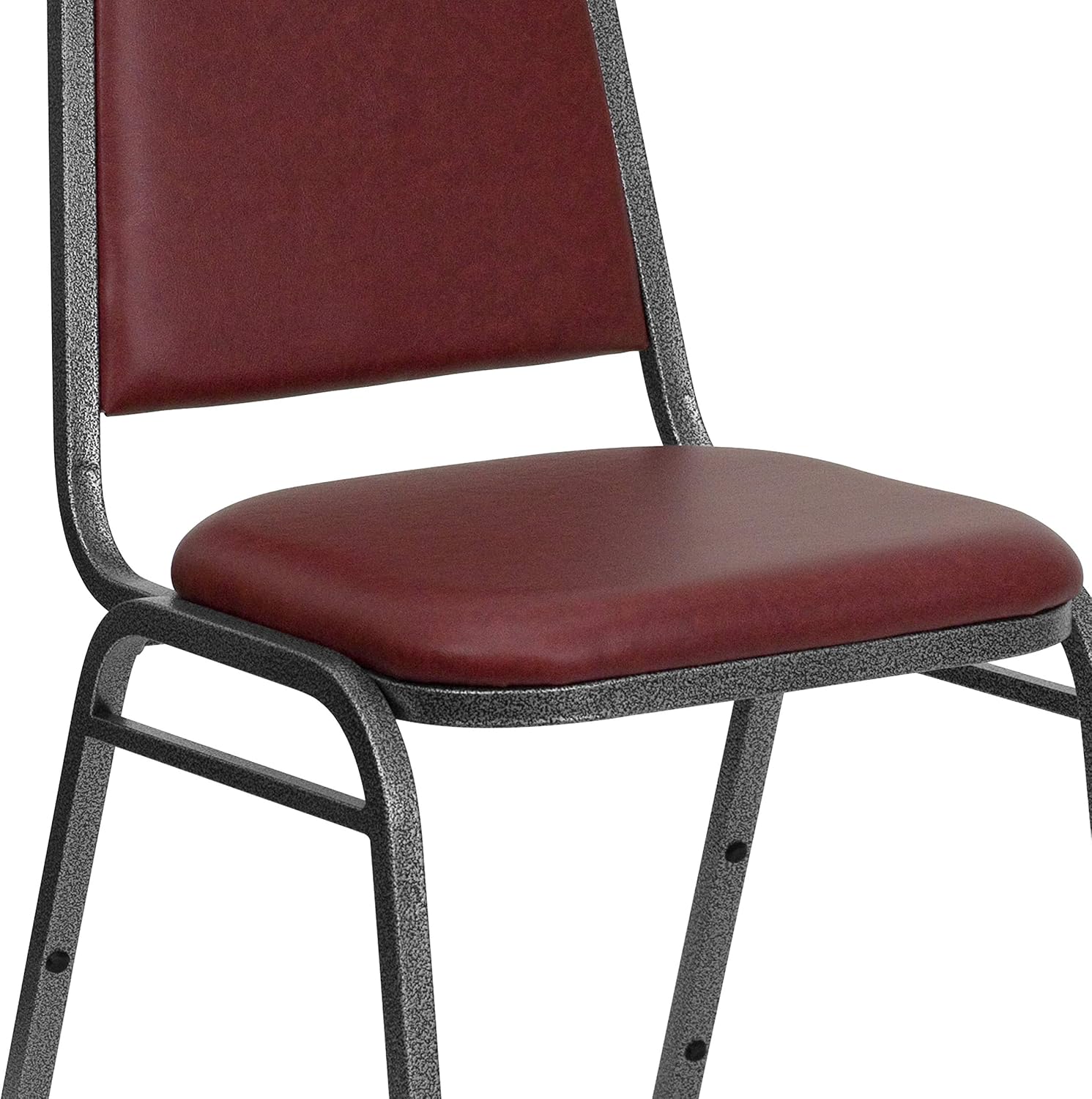 BizChair Paquete de 4 sillas de banquete apilables con respaldo trapezoidal en vinilo burdeos, asiento de 1.5 pulgadas de grosor