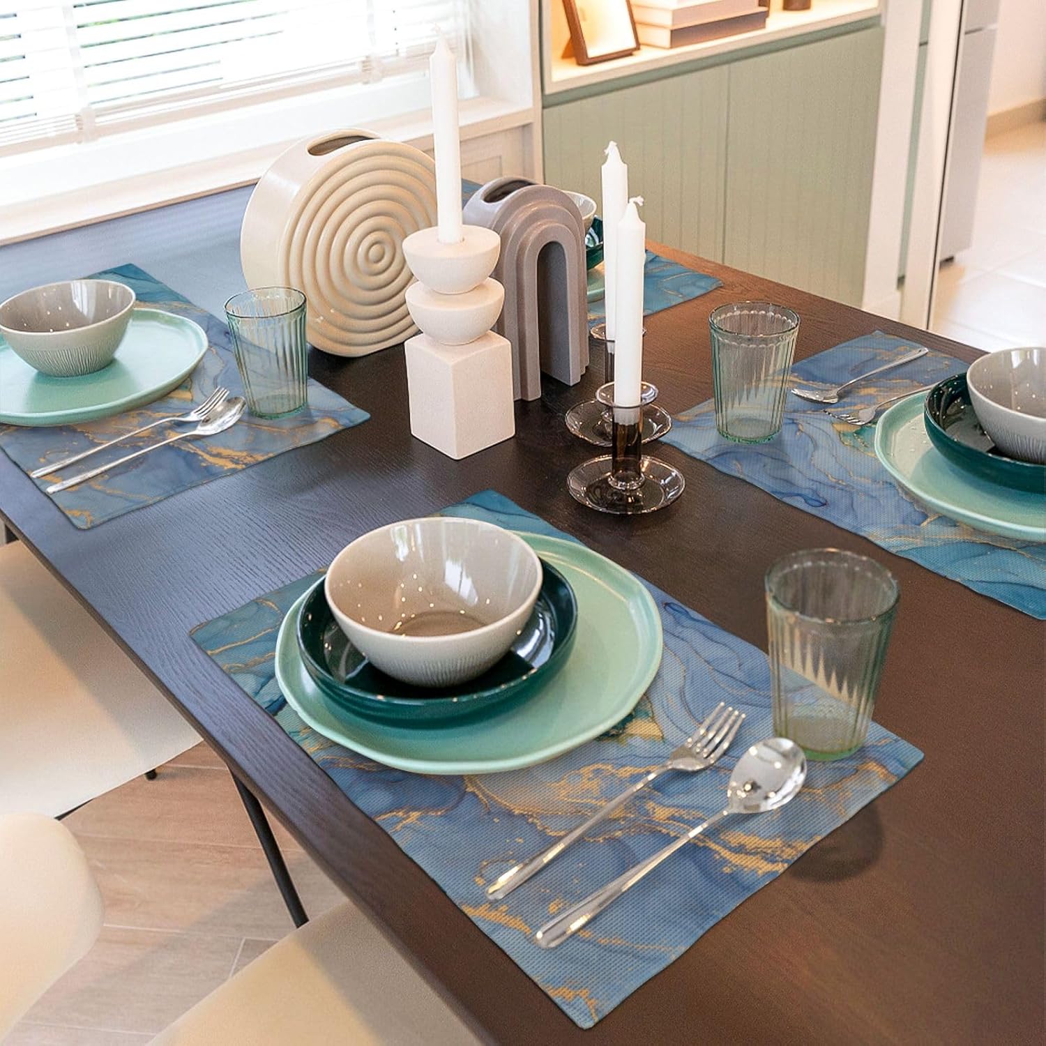 Juego de 4 manteles individuales con estampado de mármol, lavables de lino, para decoración de mesa de cocina, comedor