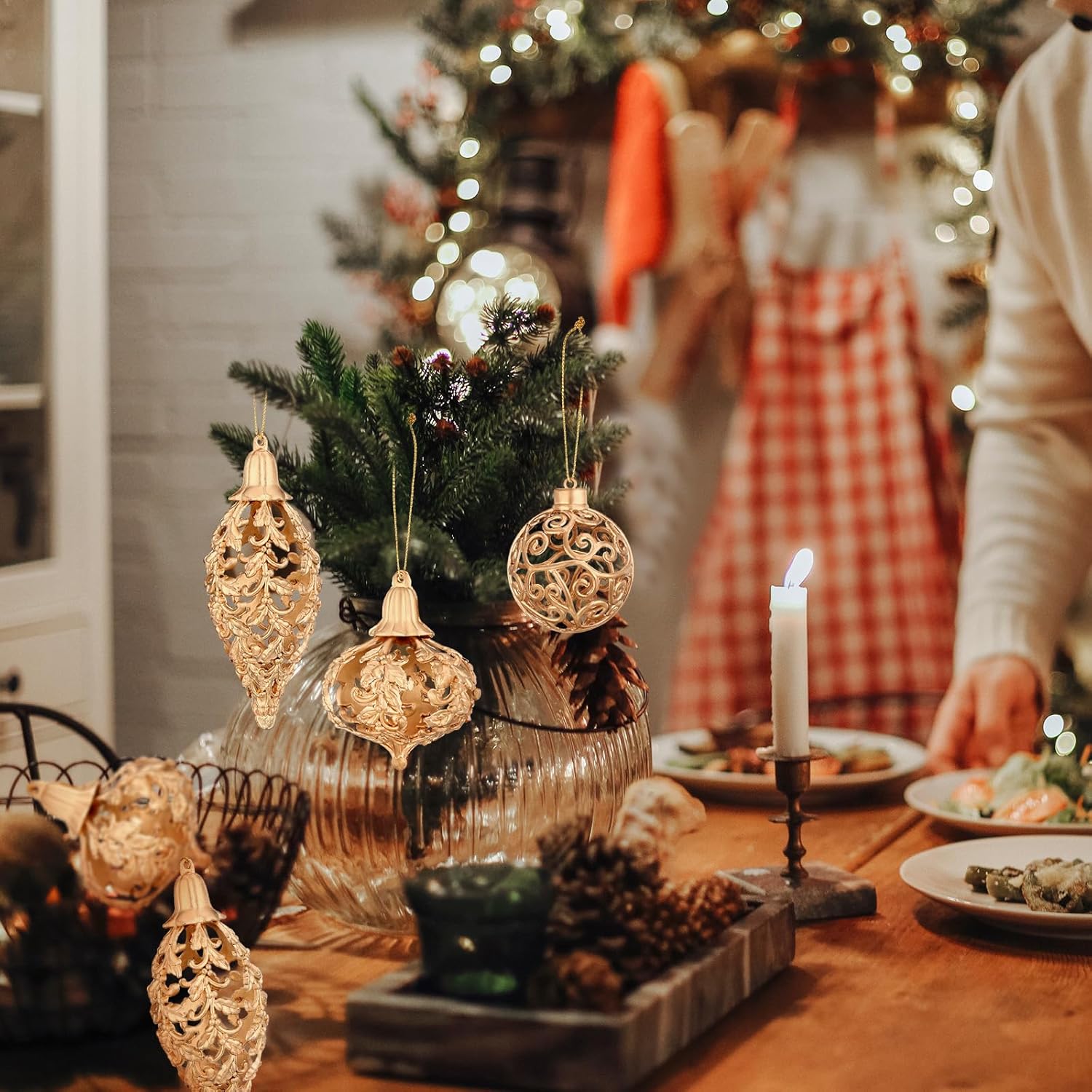 Shappy 6 adornos de bola de Navidad dorados de Navidad de 235 pulgadas, colgante de diamante, adorno de árbol de Navidad, decoraciones de Navidad