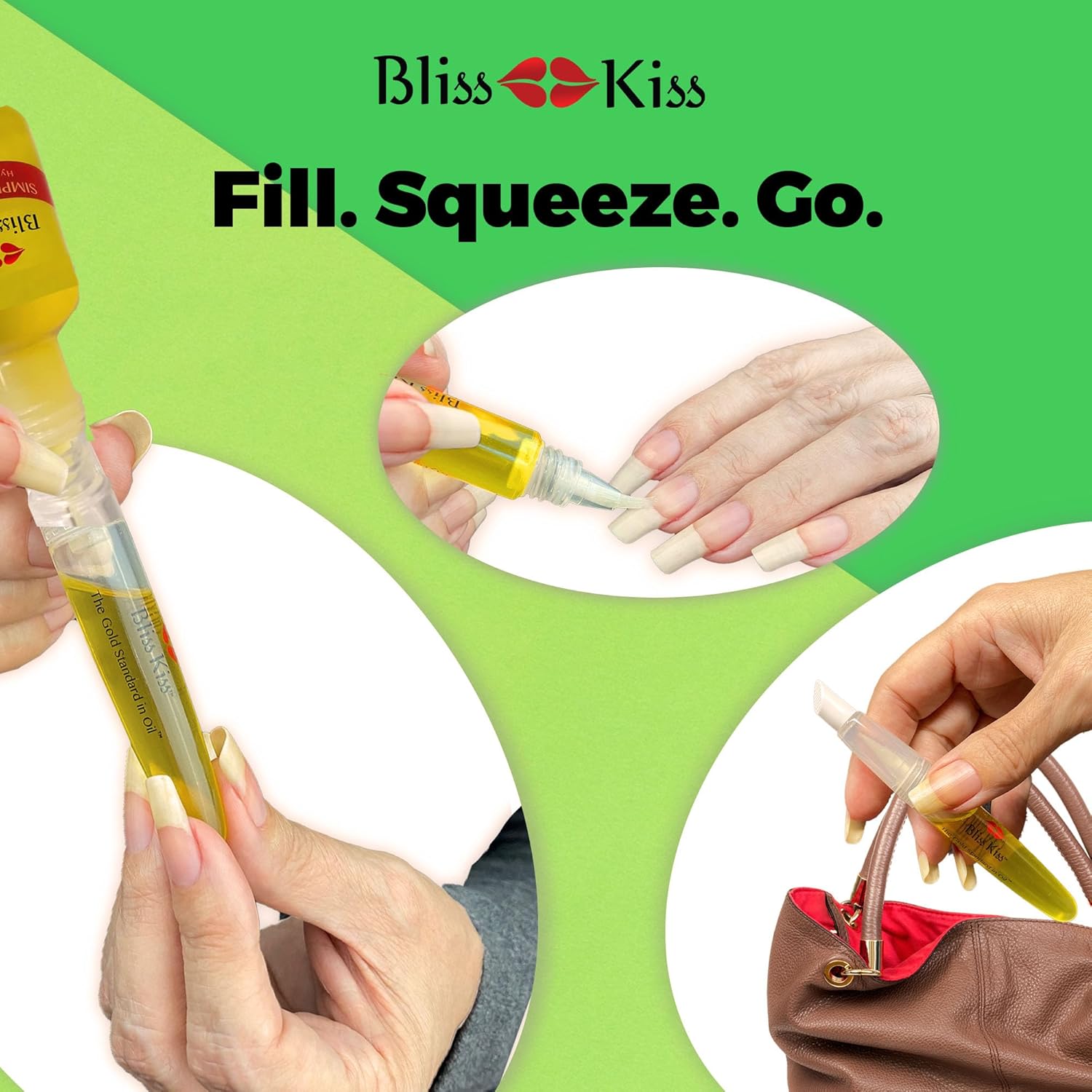 Bliss Kiss Refillable Cuticle Oil Pen for Nails – Empty 8 ml Squeeze Nail Oil Pen with brush applicator from 1-Pack