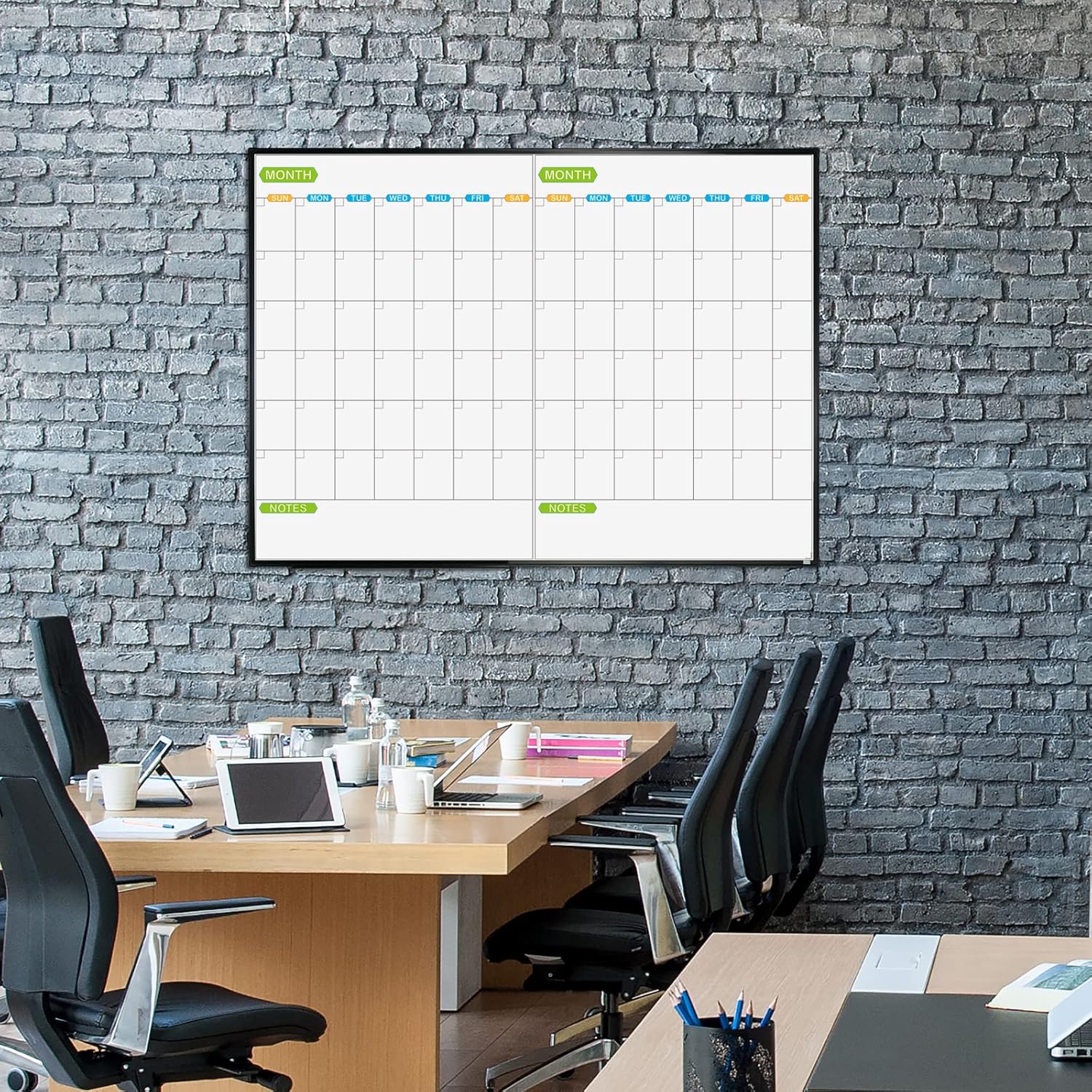 JILoffice Calendario magnético de borrado en seco, pizarra blanca de 2 meses, 48 x 36 pulgadas, marco de aluminio negro, tablero montado en la pared