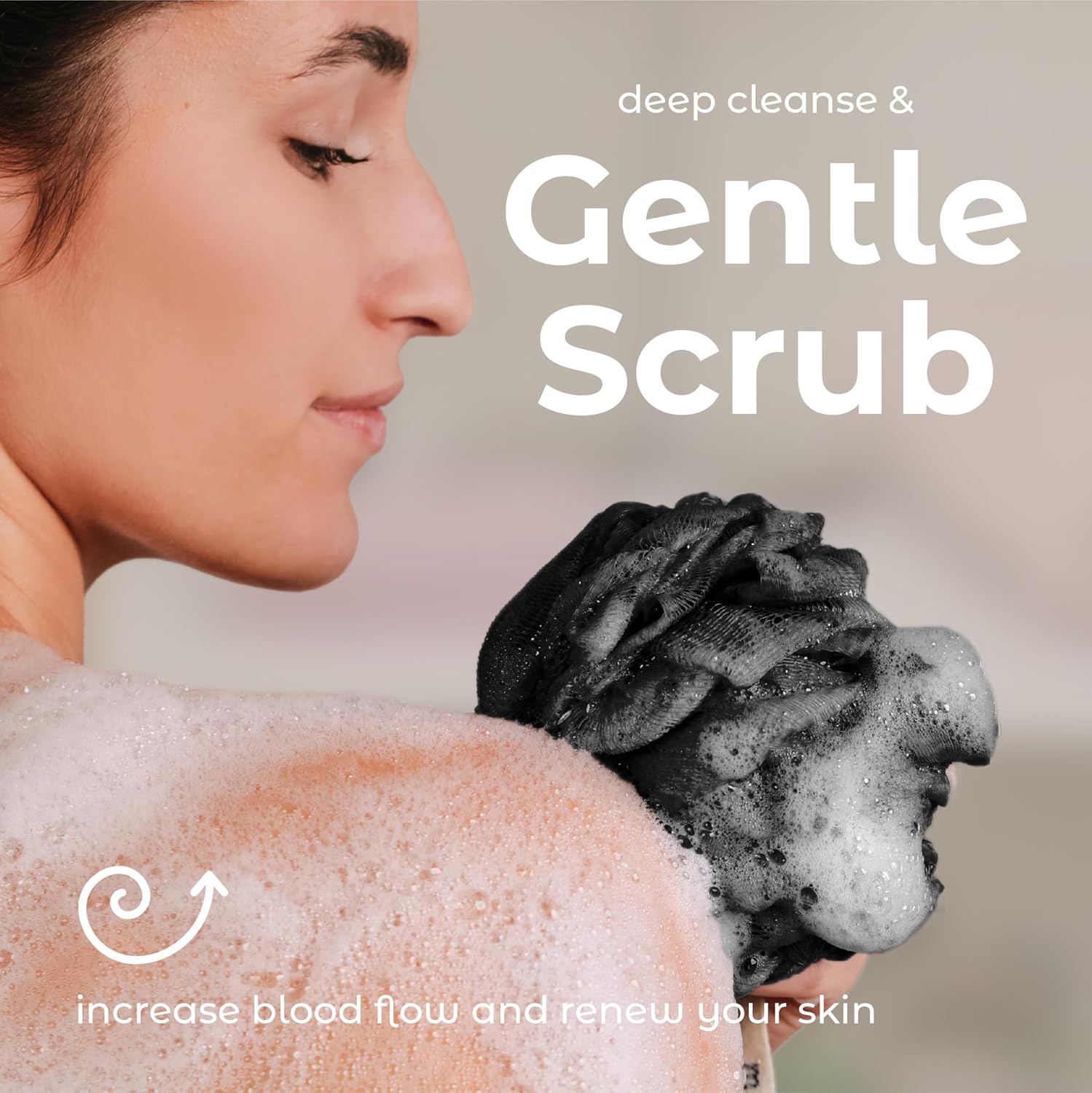 MainBasics Esponja de esponja para baño y ducha, esponja exfoliante corporal (juego de 3, color negro triple)