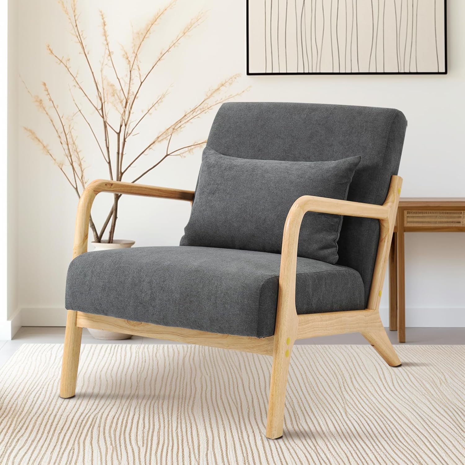 Dolonm Silla decorativa moderna con marco de madera, silla tapizada con cojín de cintura, sillón de terciopelo para sala de estar, dormitorio, sala