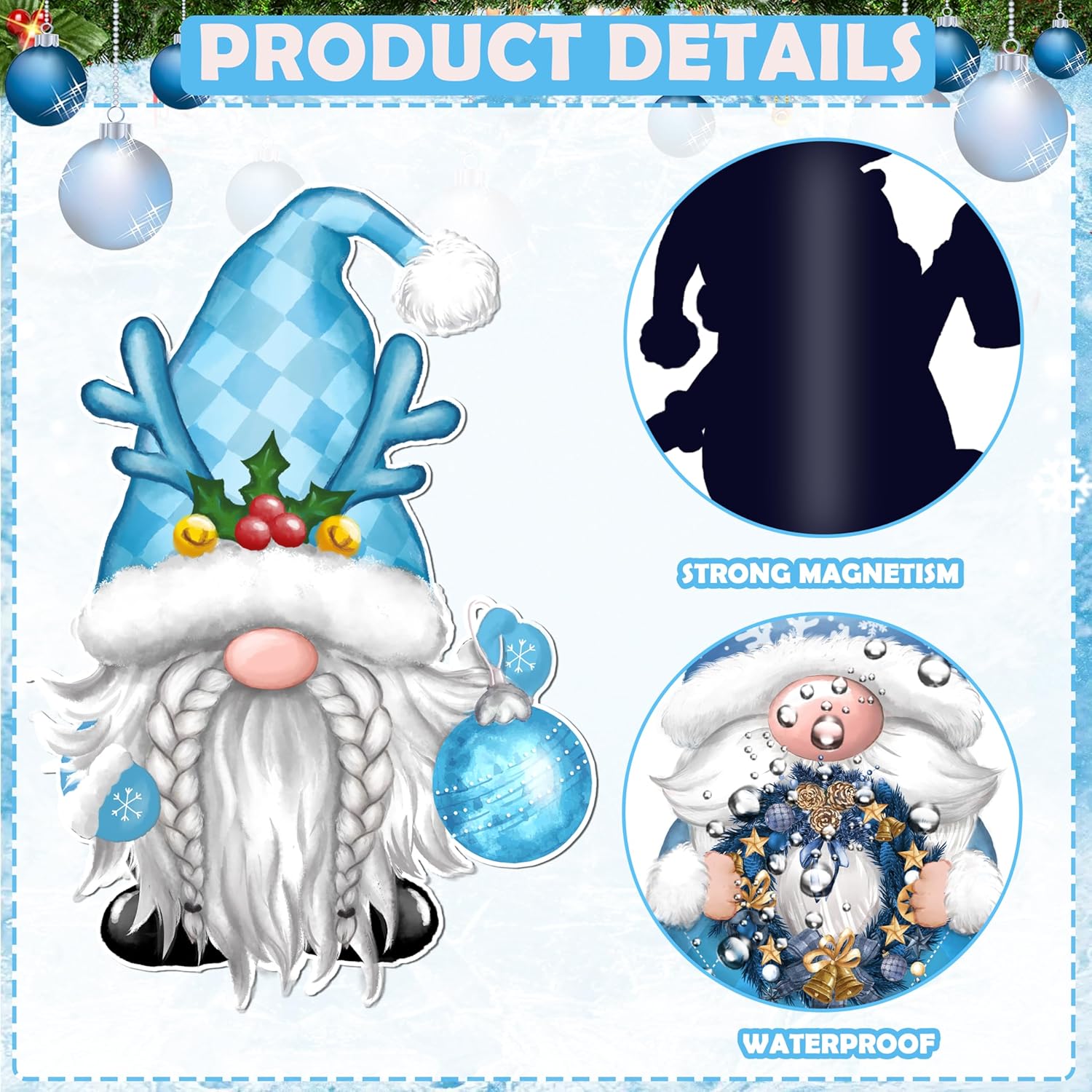 Imanes de gnomo de Navidad para decoración de refrigerador, 12 unidades, calcomanías magnéticas de gnomo azul navideño para automóvil, calcomanías
