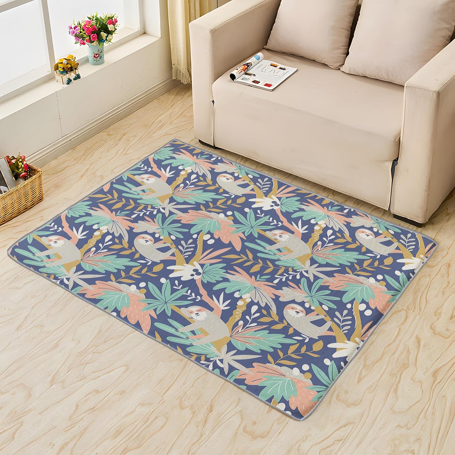 ZDABAOEC Alfombra de perezoso para niños, alfombra de 6 x 9 pies, bonita alfombra de área de animales para decoración de dormitorio y habitación,