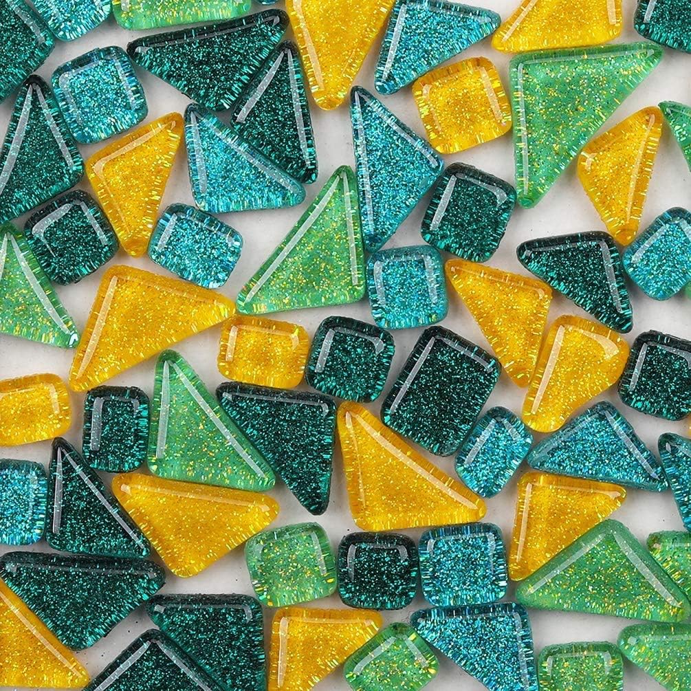 Azulejos de mosaico de colores mixtos de 7.05 oz brillantes piezas de mosaico de cristal de colores brillantes vidrieras a granel formas surtidas