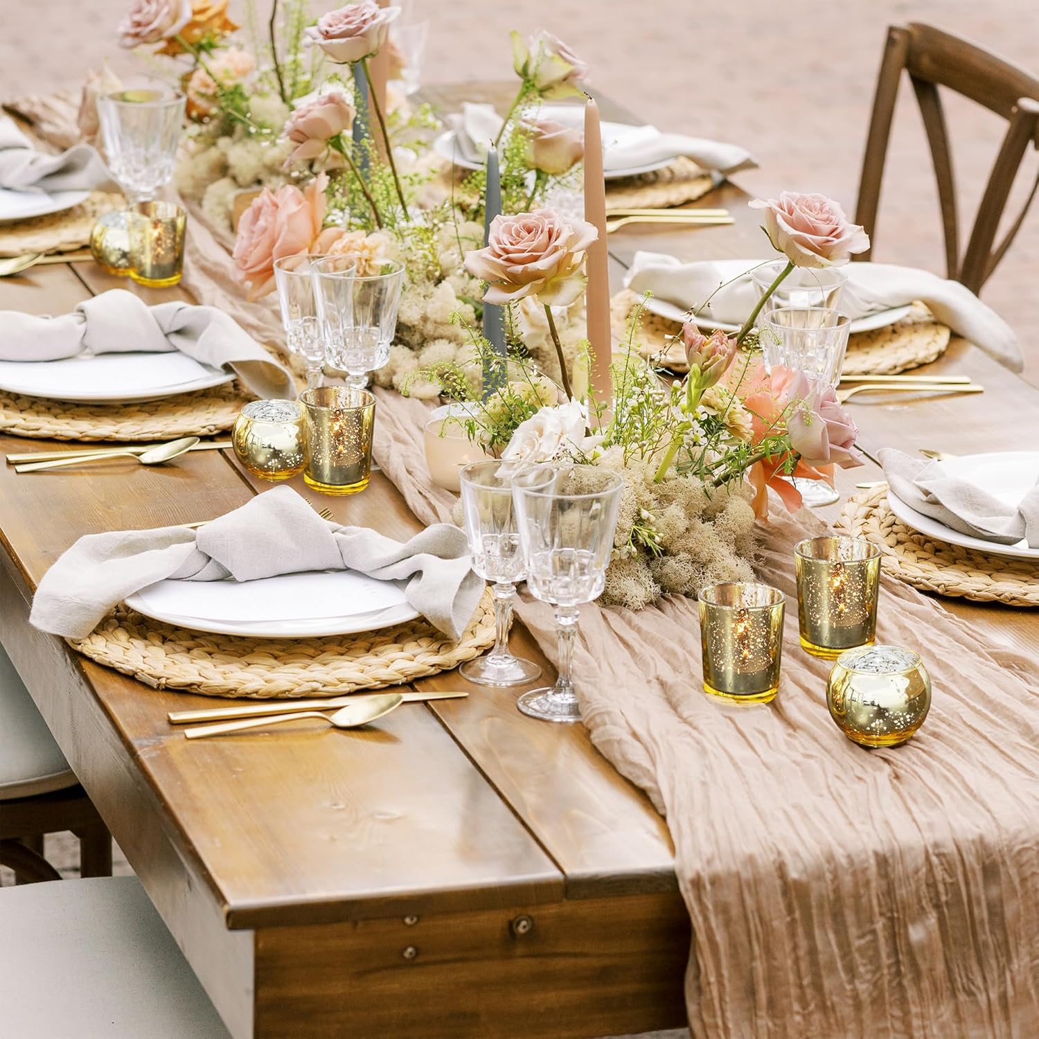24 portavelas votivas doradas surtidas, portavelas de cristal de mercurio a granel, centros de mesa de boda dorados para mesas, decoración de mesa