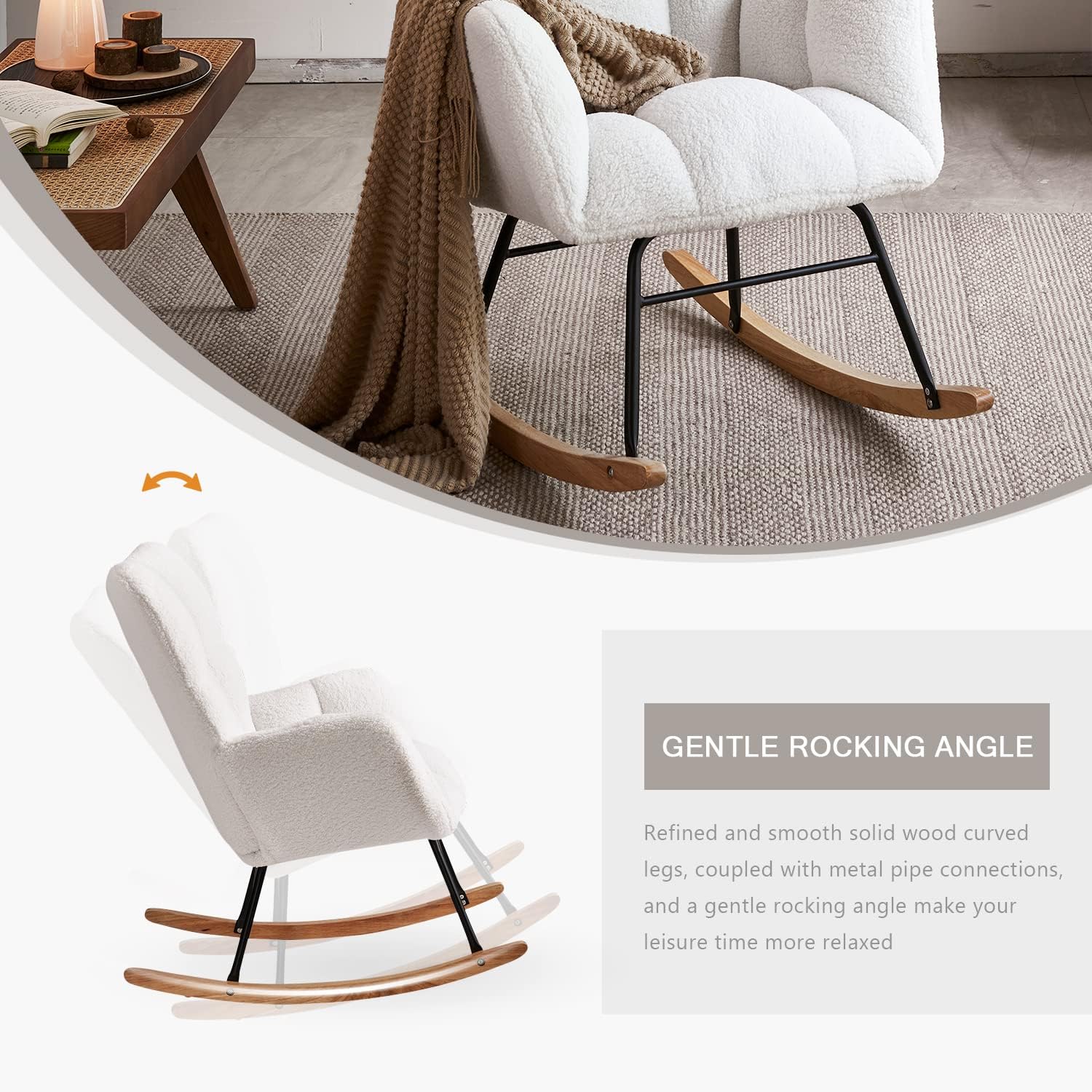 Mecedora para guardería, mecedora de peluche con respaldo alto, sillas modernas para guardería, sala de estar, dormitorio (marfil)