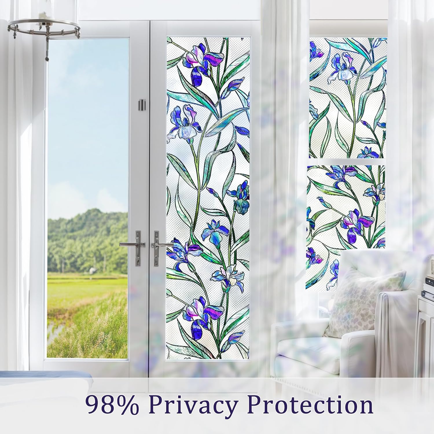 Coavas Película de vidrieras para ventana Película decorativa 3D estéreo de privacidad para ventana, no adhesiva, película de adherencia estática