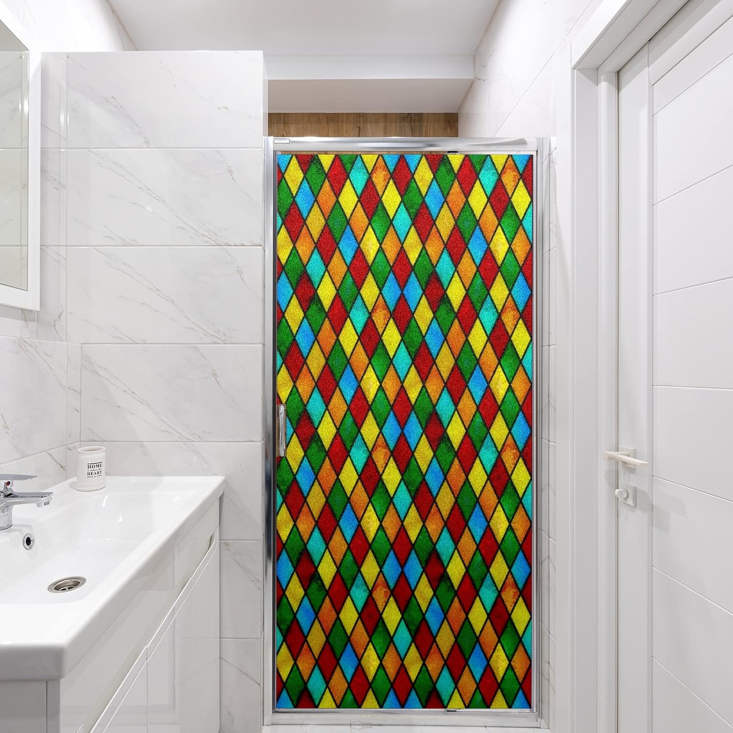 Película de privacidad para ventana de vidrio arcoíris, película de vidrio para ventana, privacidad para ventana, sala de estar, baño, 24 x 36