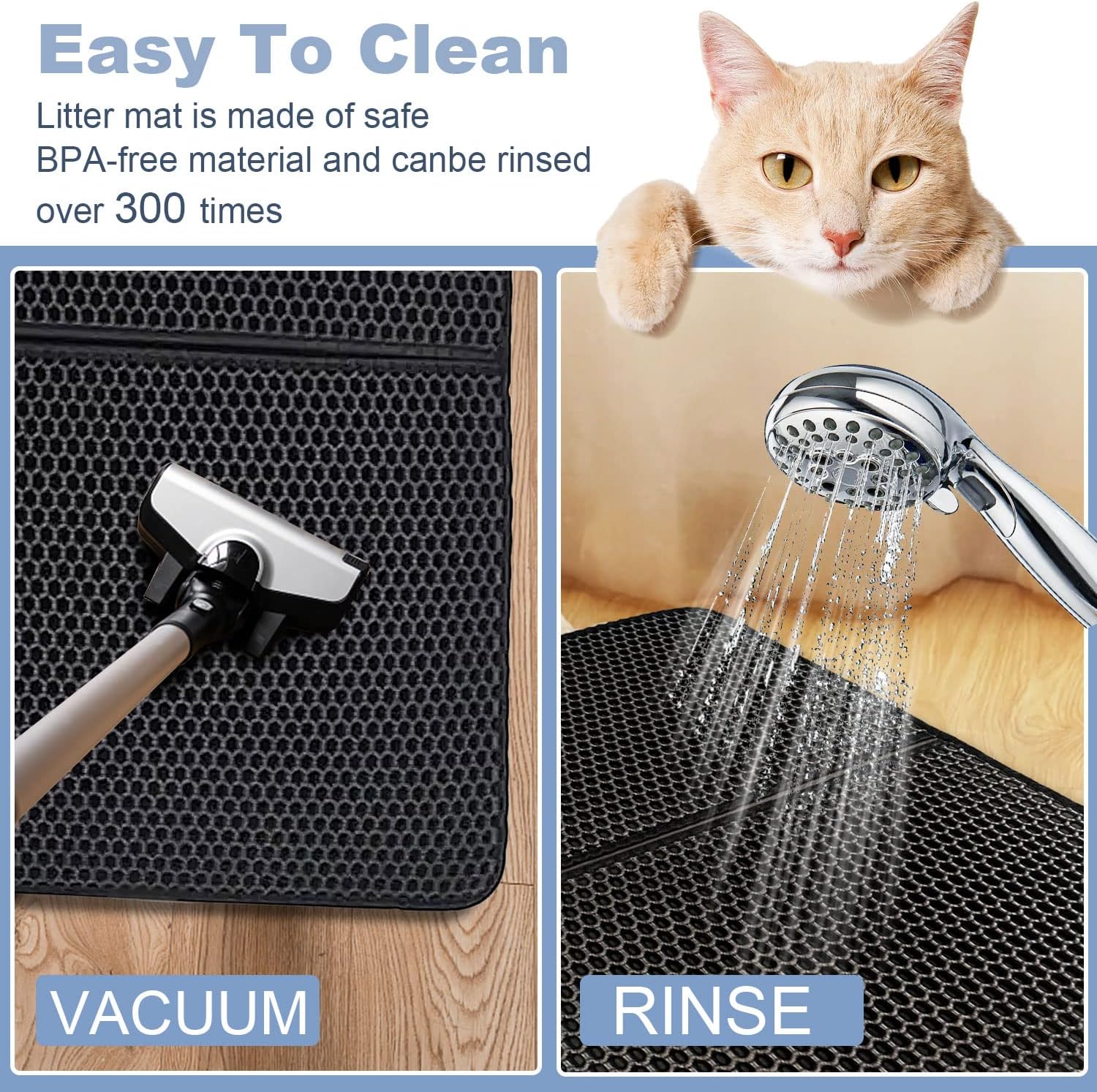Tapete para arena para gatos, tapete para atrapar arena, diseño de doble capa de panal de abeja, impermeable, a prueba de orina, lavable, fácil de