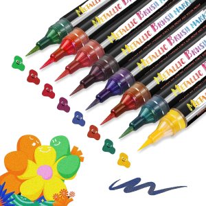 Rotuladores metálicos con punta de pincel suave, 8 colores, marcadores metálicos para colorear de adultos, caligrafía, fabricación de tarjetas, Rotuladores metálicos con punta de pincel suave, 8 colores, marcadores metálicos para colorear de adultos, caligrafía, fabricación de tarjetas,