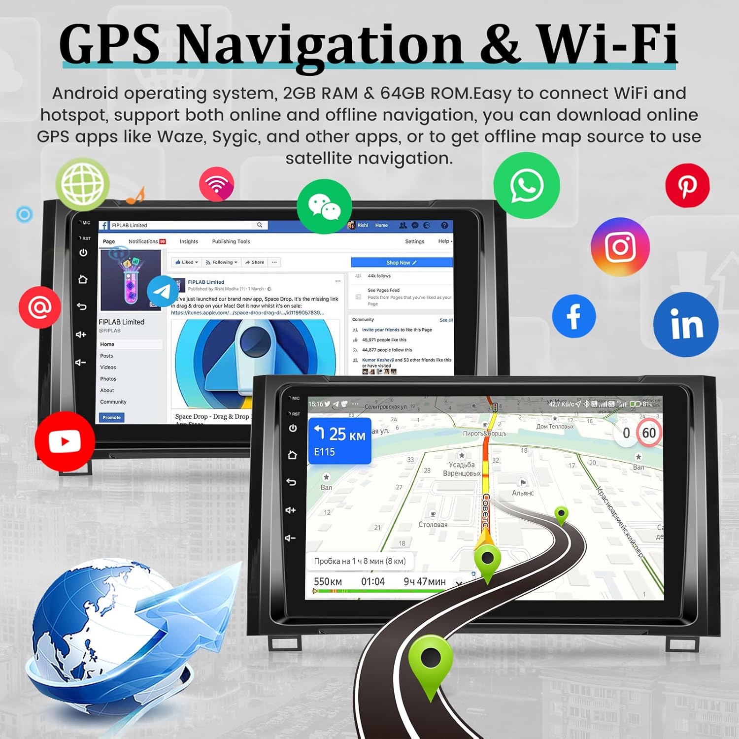 Radio de coche Android 2+64G para Toyota Tundra 2014-2017 con Apple Carplay y Android Auto – Pantalla táctil de 9 pulgadas Soporte estéreo WiFi GPS