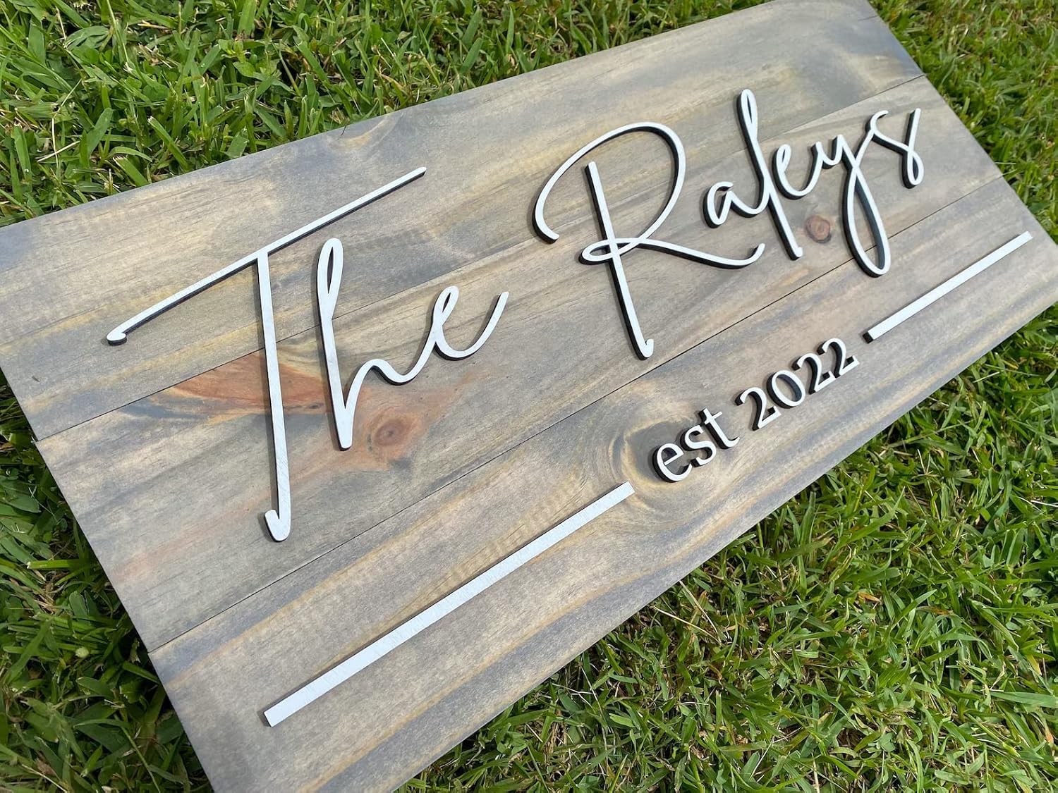 Personzalized 3D Style Effect Wood Sign for Easy Customization and Family Name Wedding Gift (White Text – Gray Stain)