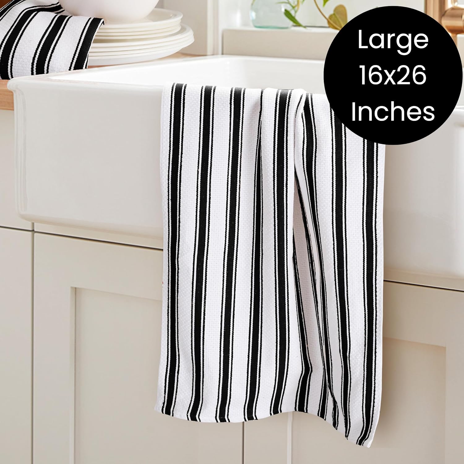 COTTONIVA Paquete de 6 toallas de cocina de alta calidad, 100% algodón, 16 x 26 pulgadas, absorbentes, de secado rápido, toallas de mano de cocina,