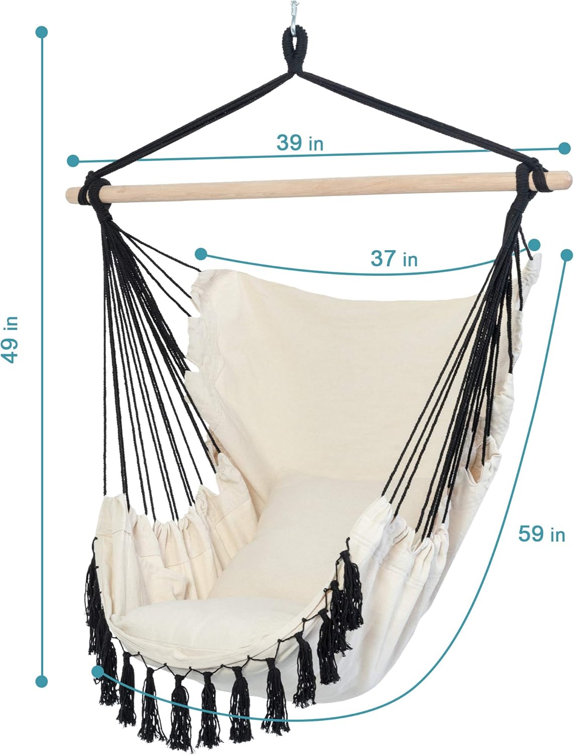 Lazy Daze Hammocks Silla colgante de cuerda de algodón, asiento de macramé, incluye dos cojines de asiento, bolsa de transporte y accesorios,