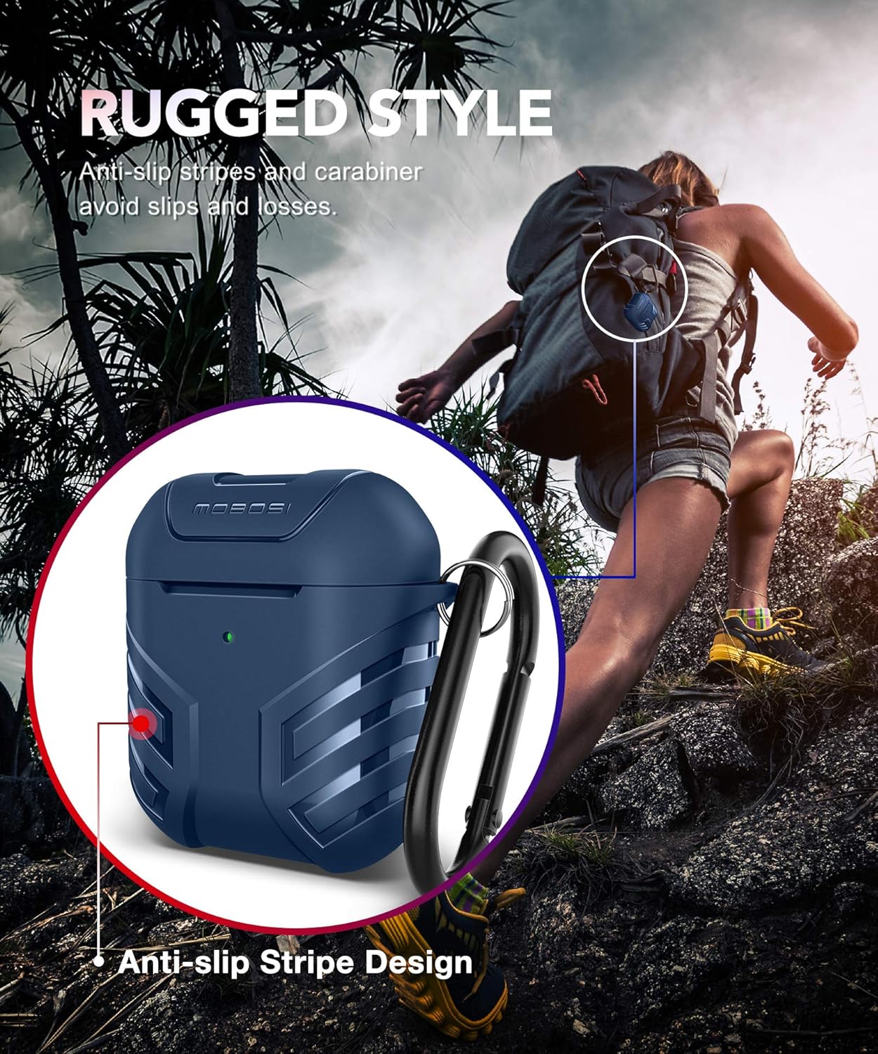 MOBOSI Vanguard Armor Series Funda para AirPods diseñada para AirPods 2 y 1, funda protectora de cuerpo completo para AirPod militar con llavero