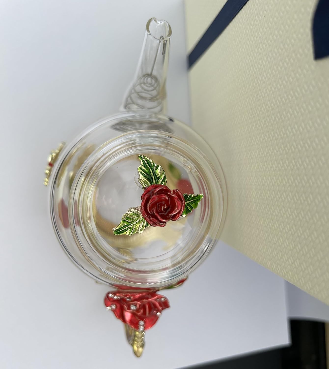 Tetera creativa de cristal de flores para té de Kung Fu, buen regalo para hermana, mamá, abuela, profesores (rosa roja)