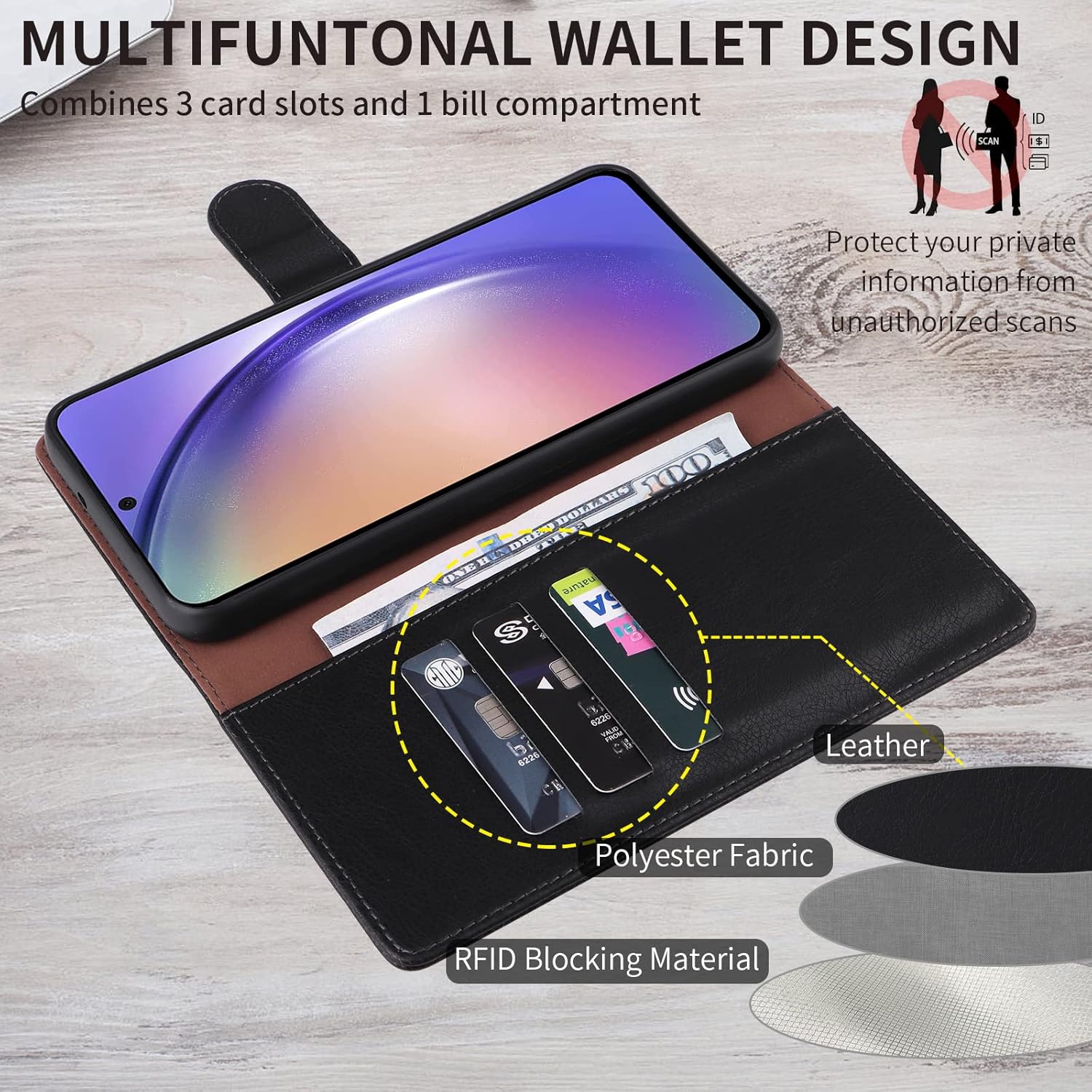 LBYZCASE Funda tipo cartera para Galaxy A54 5G con tarjetero de bloqueo RFID, cartera de cuero con función atril, magnética, a prueba de golpes,