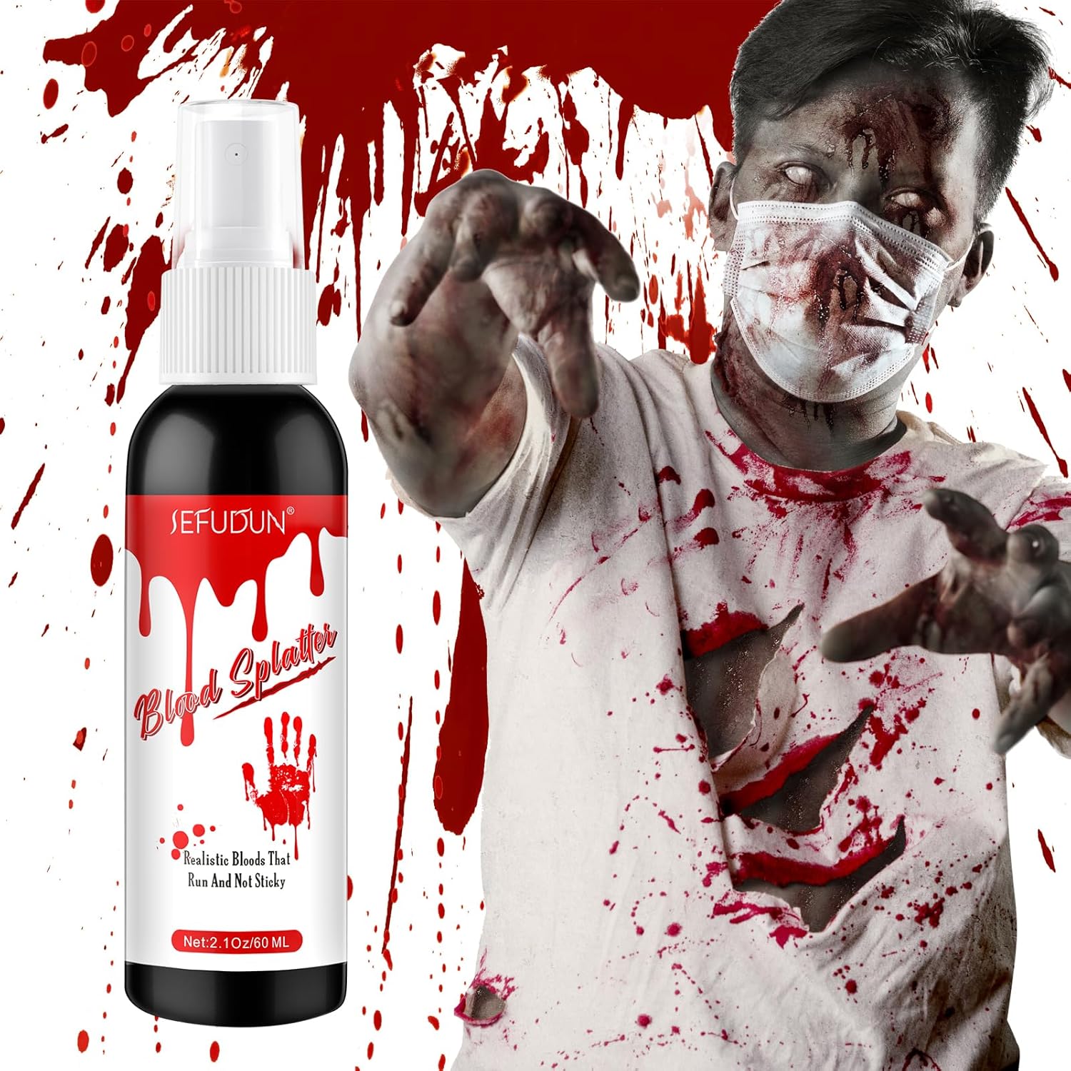 Spray lavable de sangre falsa para Halloween, sangre falsa para disfraz de vampiro zombi y monstruo disfraz, el aerosol de sangre falso se utiliza