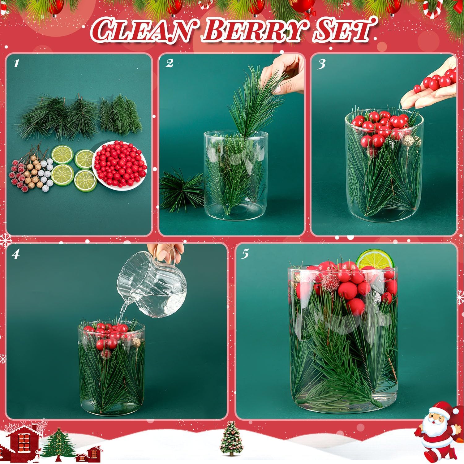 KXCOFTXI Juego de 194 piezas de relleno de jarrón de Navidad, con frutas de ramas de 3 colores, hoja de aguja de pino, rodajas de limón, centro de