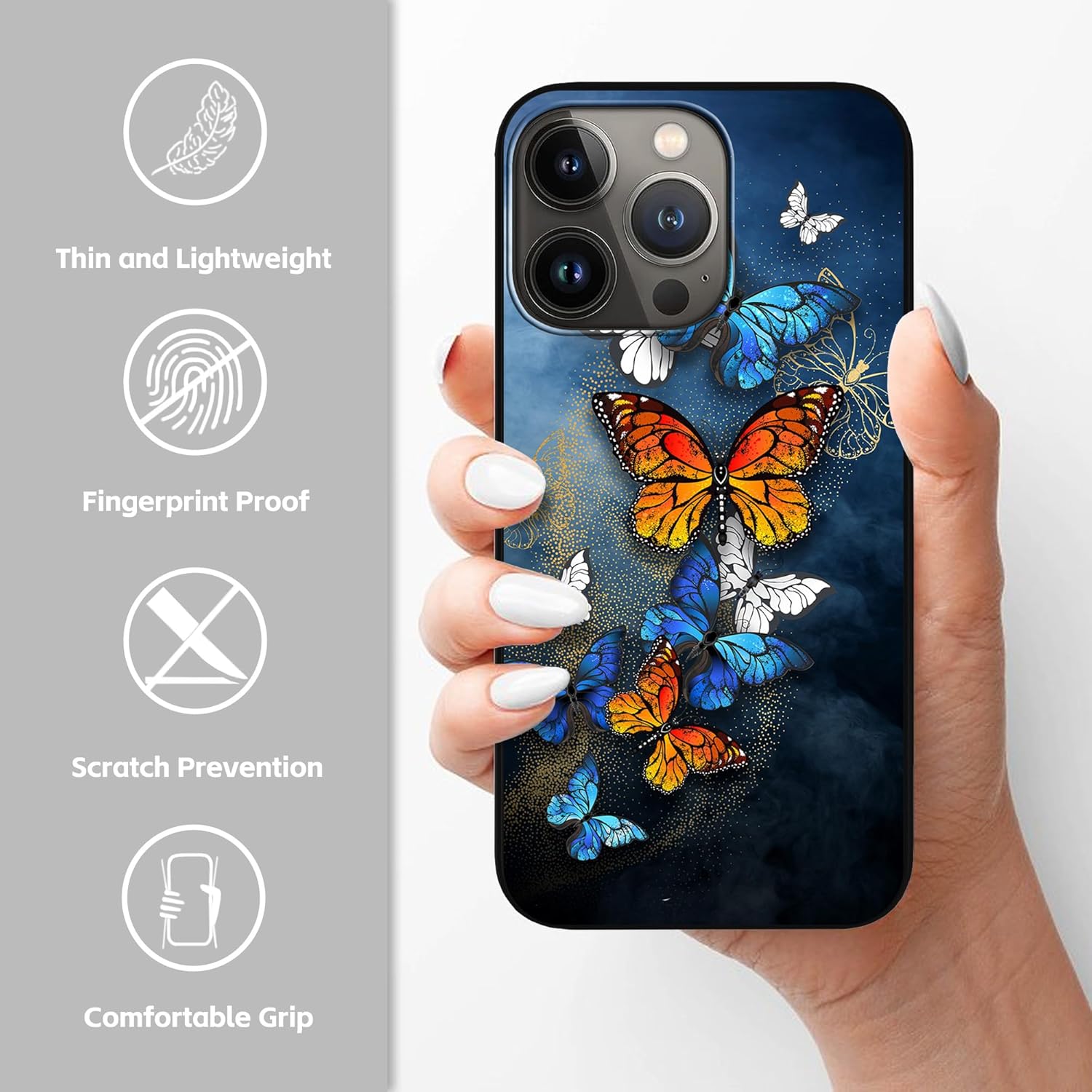 Funda diseñada para iPhone 15 Pro Max, funda de teléfono con patrón de mariposas en vuelo para hombres, mujeres, niños y niñas, TPU suave, cuerpo
