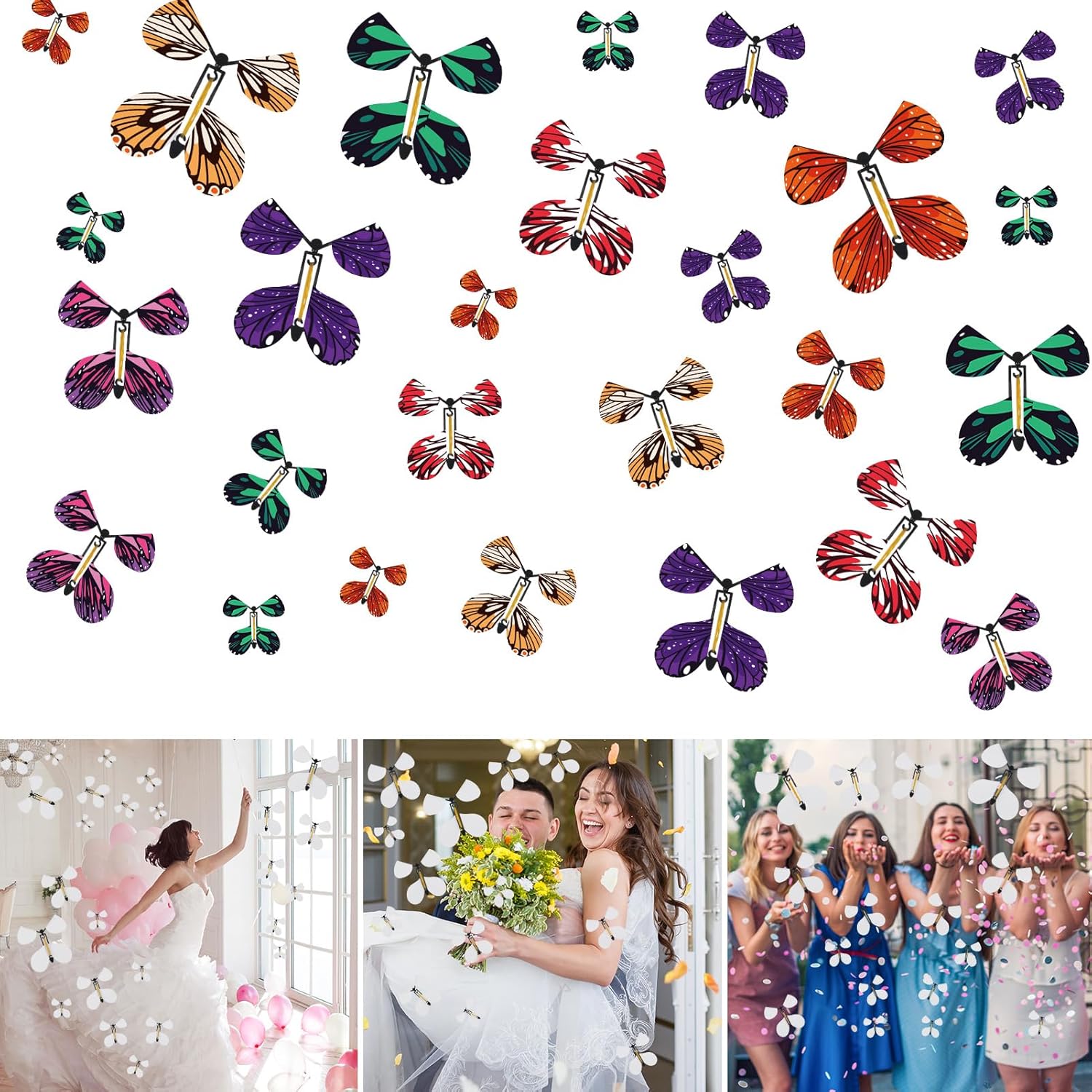 50 piezas de juguete de mariposa voladora, mariposas voladoras blancas, mariposa voladora mágica, alas de mariposa, tarjetas pintadas, regalo